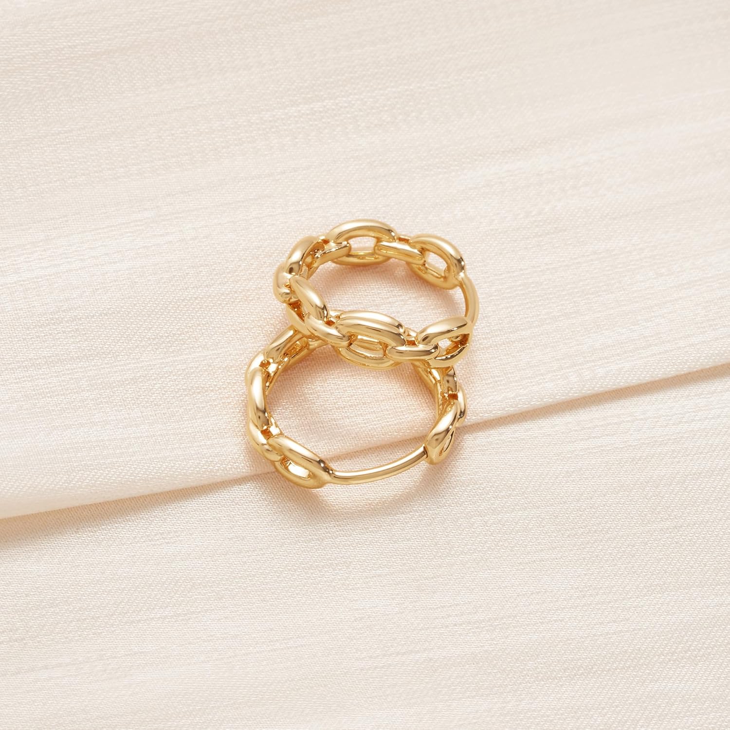 WEARON 14K Gold Plated Huggie Earrings for Women Personality Simplicity Twisted Chain Hoop Earrings Hypoallergenic Designer Ear Rings Fashion Jewelry Hollow Out Earrings - Image 5