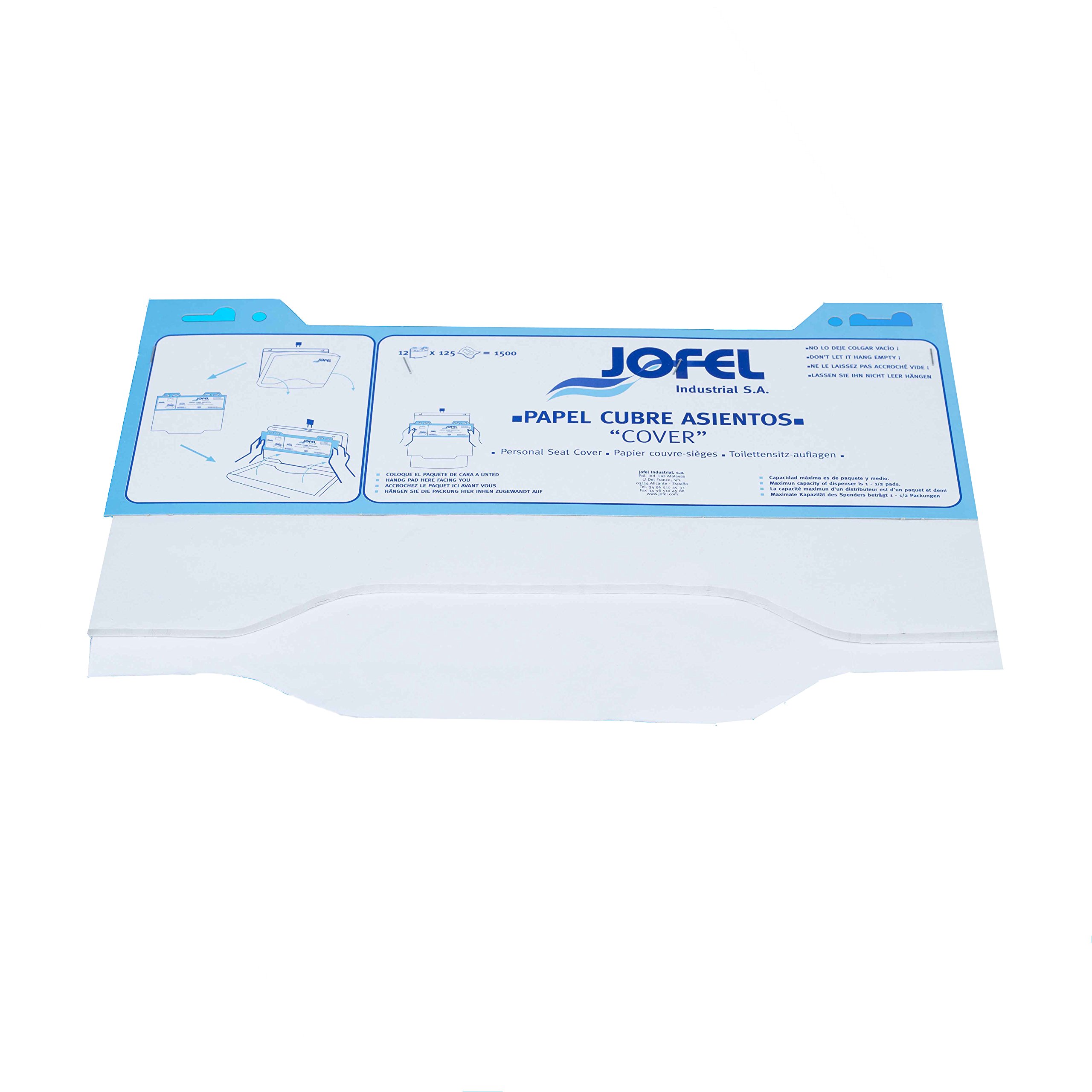 Jofel - AM20040, Caja Papel Cubreasientos WC, Dispensa Unitariamente, 125 Hojas/u.x12 uds, para Colectividades y W.C públicos, Hospitales, Clínicos, Bares, Restaurantes