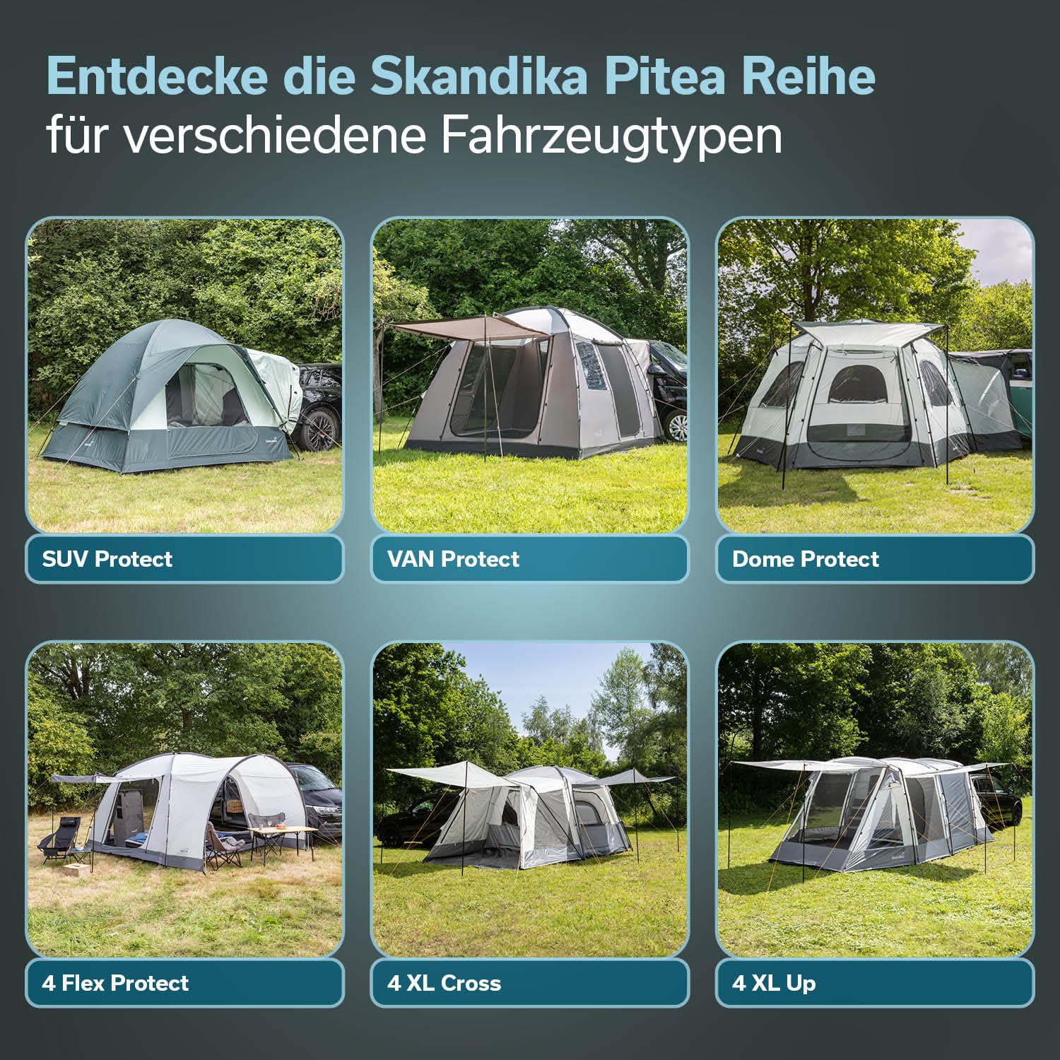 Skandika Heckzelt Pitea SUV Protect | 4 Personen, recyceltes Zeltmaterial, freistehend, eingenähter Zeltboden, 2,2 m Stehhöhe, Fenster, 5000 mm Wassersäule, Moskitonetze, 3 x 3 m | für Auto, SUV, Bus