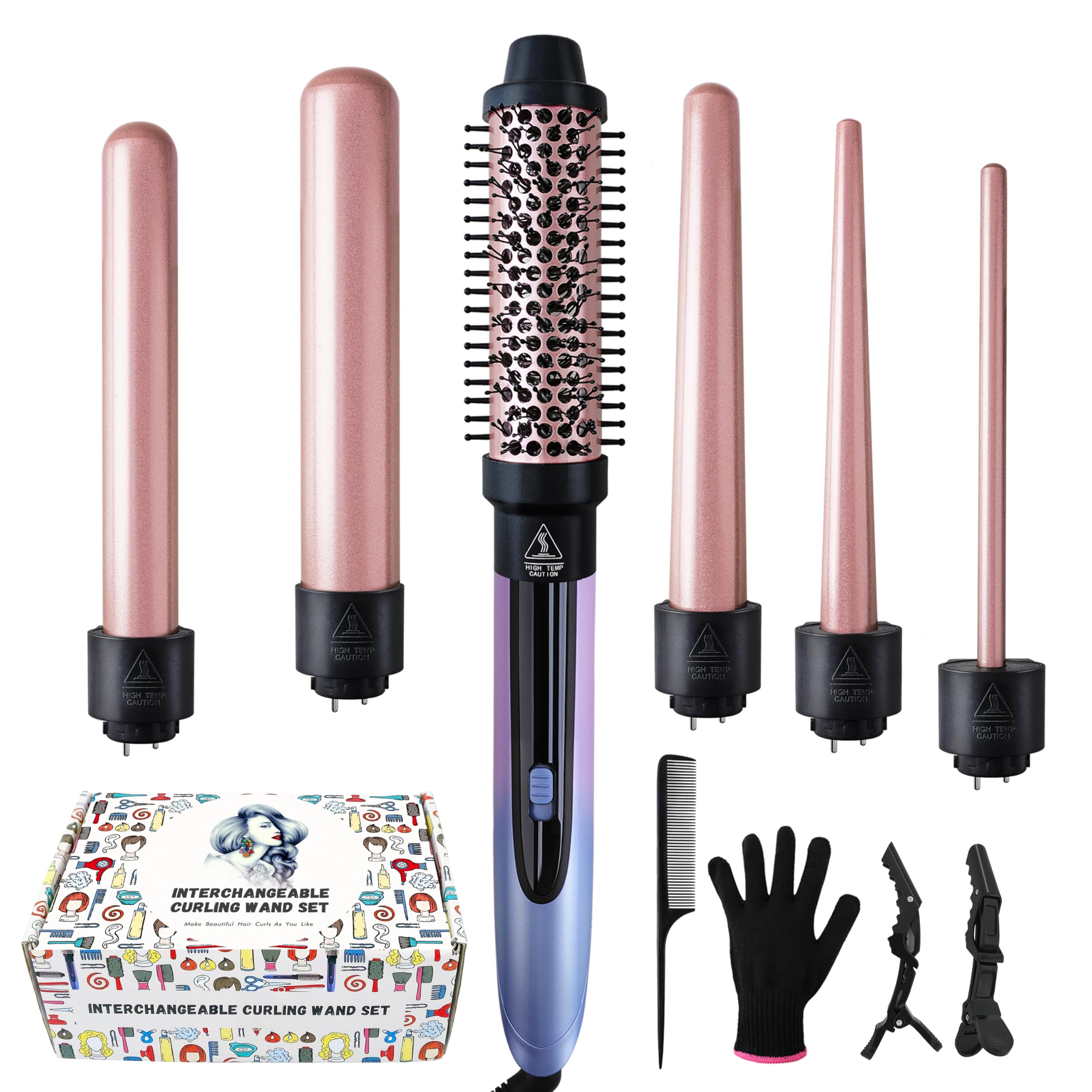 Amazon.com: Homfu Curling Iron Set, 6 in 1 Hair Curling Wand with