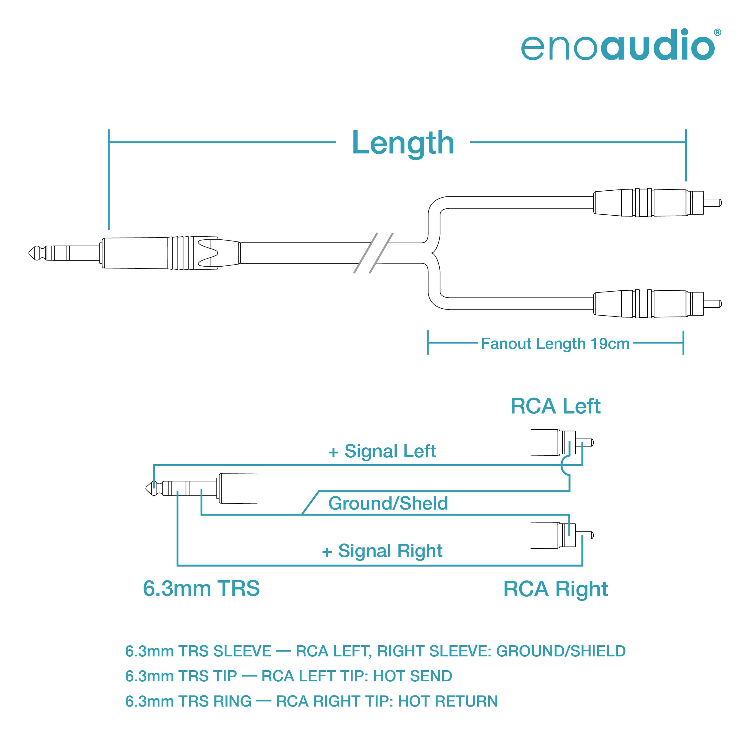 enoaudio Mogami 3106 micrófono estéreo Y-Cable | Neutrik 6,3mm TRS – Neutrik RCA (L,R) | HiFi - 0,5 m