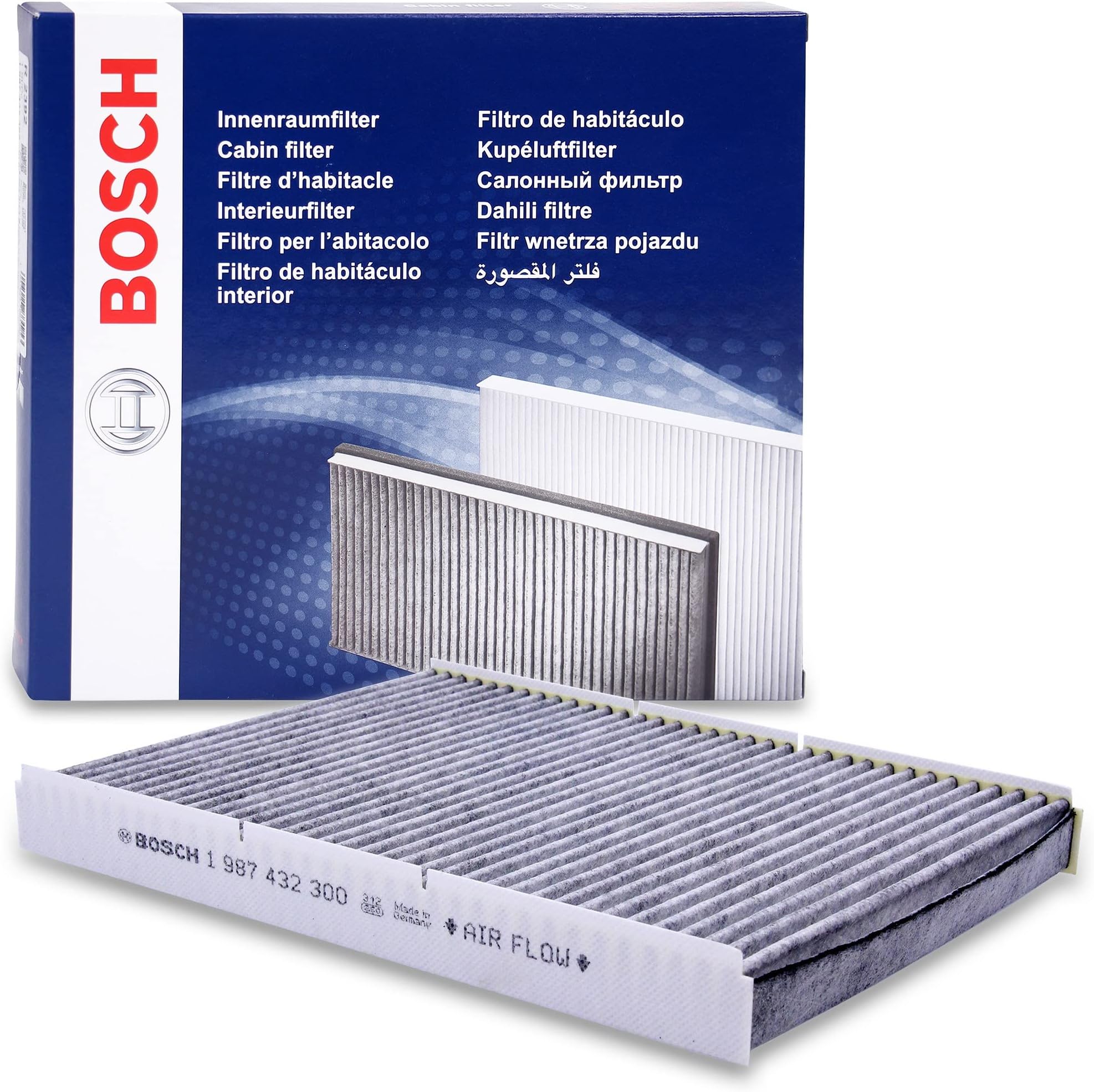 Bosch R2300 Activated Carbon Cabin Filter, Replacement Filter - Against Unpleasant Smells, Pollen and Dust for Cleaner Air Inside the Vehicle
