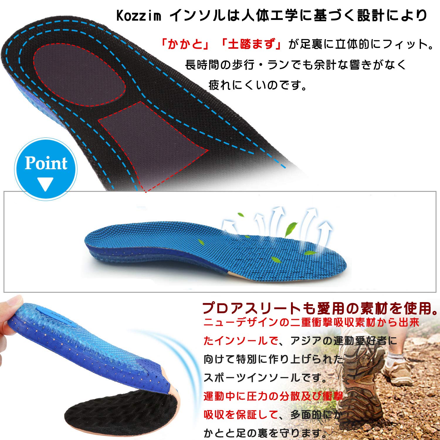 Amazon.co.jp: Kozzim【5層構造 】なかじき 靴 インソール アーチ