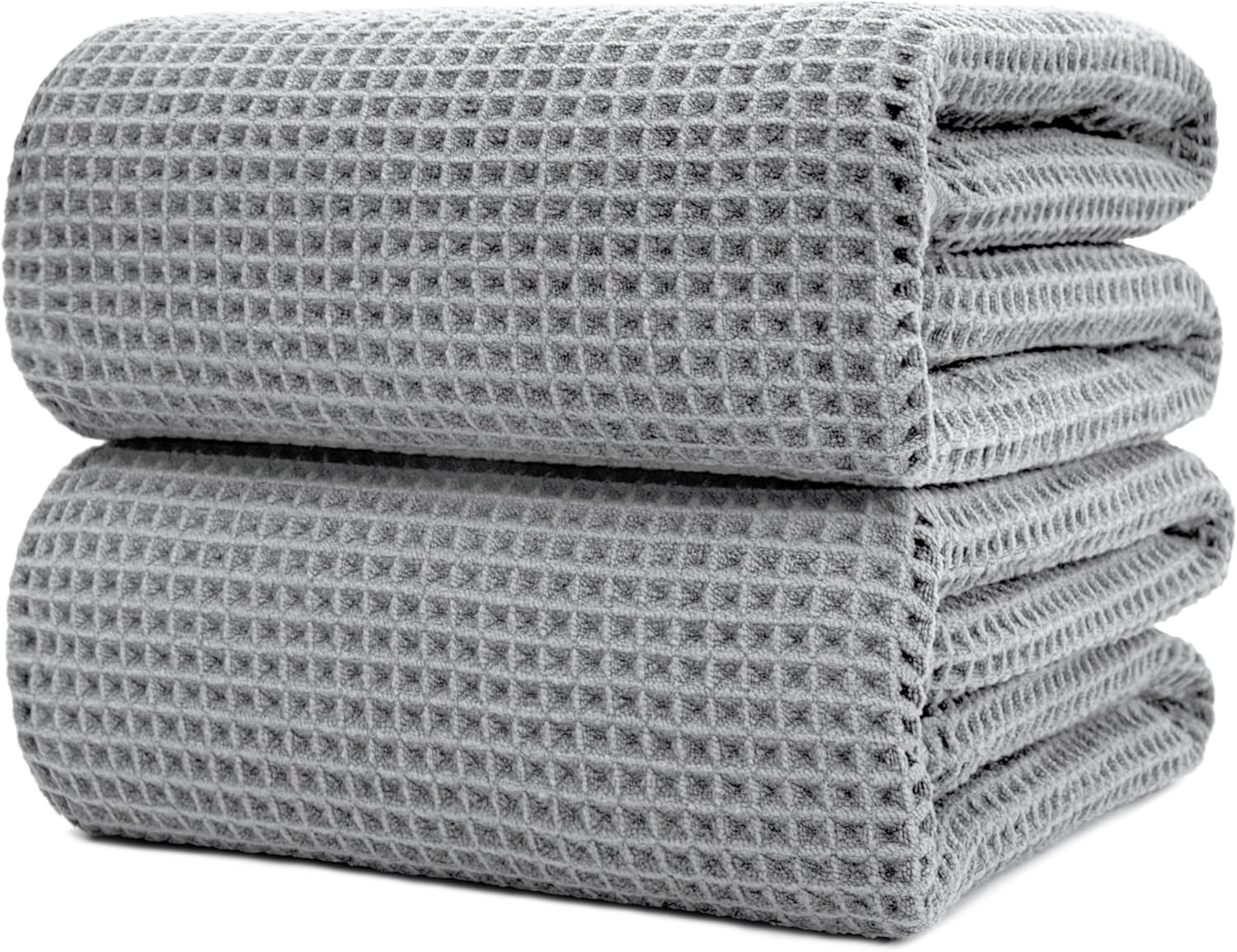 POLYTE Microfiber Quick Dry Lint Free Bath Sheet, 70 x 35 in, Set of 2 (Waffle Weave) Light Gray X Large