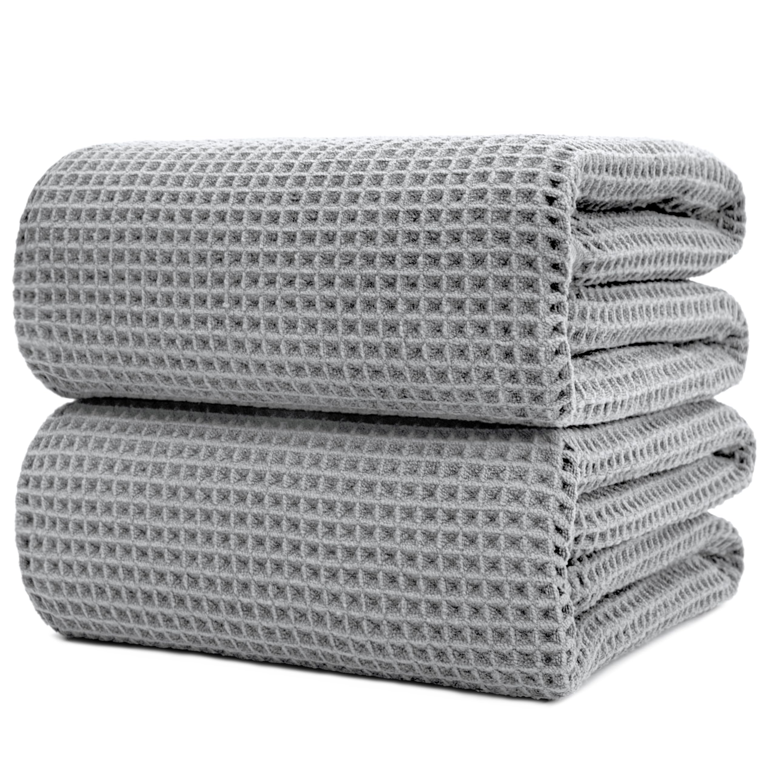 POLYTE 430 gsm Microfibre Quick Dry Lint Free Bath Sheet, 89 x 178 cm, Set of 2 (Waffle Weave)
