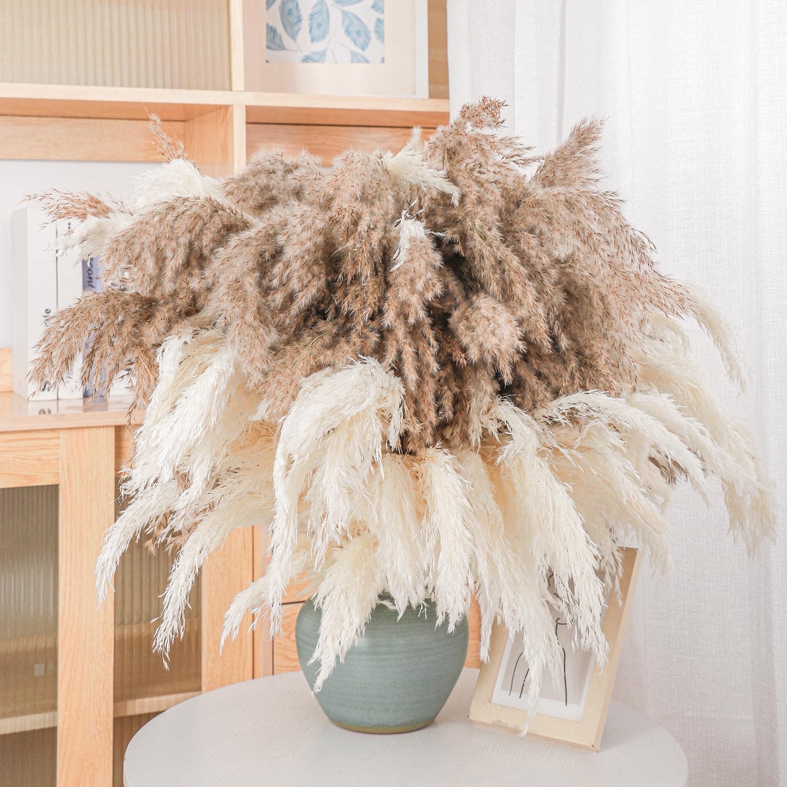30 Stems 28 inch Boho Decor Tall - Dried Pampas Grass, Brown &amp; White Pampas Grass Fluffy Large, Dry Flowers, Tall Pampas Bulk for Room Decor, Home Decor Floor,Wedding Decor