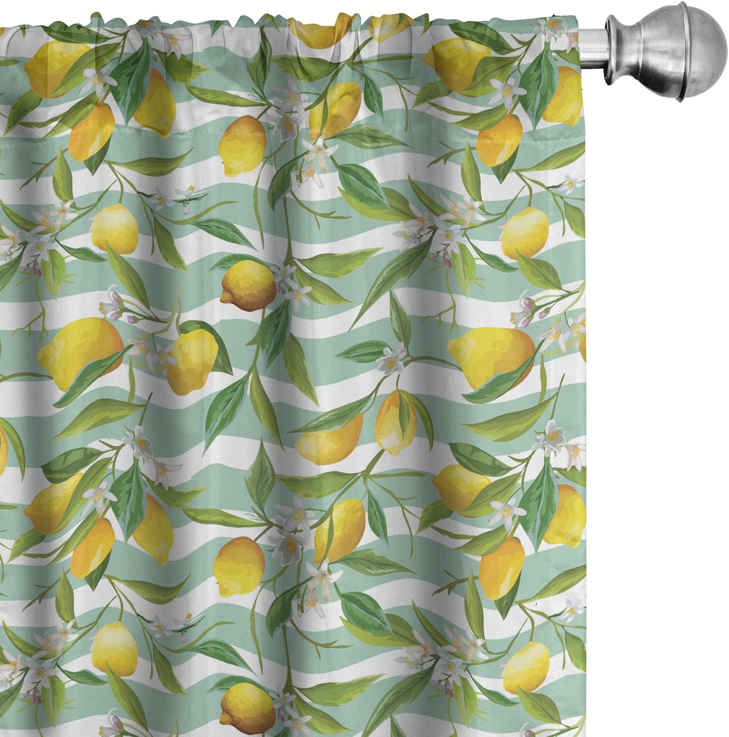 Ambesonne Nature Curtains, Blooming Lemon Tree on Striped Paintbrush Background Evergreen Art, Window Treatments 2 Panel Set for Living Room Bedroom, Pair of - 28" x 95", Green Yellow