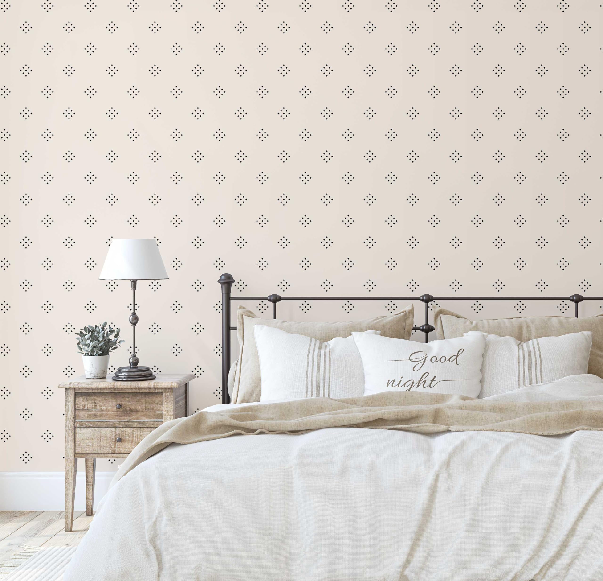 S4Sassy Papel Pintado Moderno De Lunares Y Rombos: Revestimiento De Pared Bohemio Blanca, Papel De Vinilo Autoadhesivo, Revestimiento Decorativo, Armario Y Sala De Estar