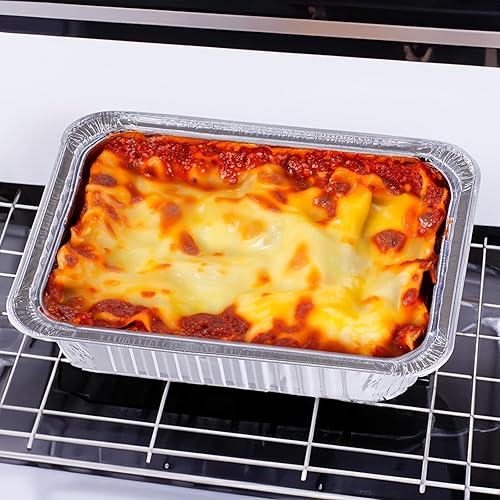 Miniatura 4 de Dynamic Moldes de lasaña gigantes de aluminio resistentes (paquete de 60) de bandeja de 14.61 x 10.7 x 2.91 pulgadas, distribución uniforme del