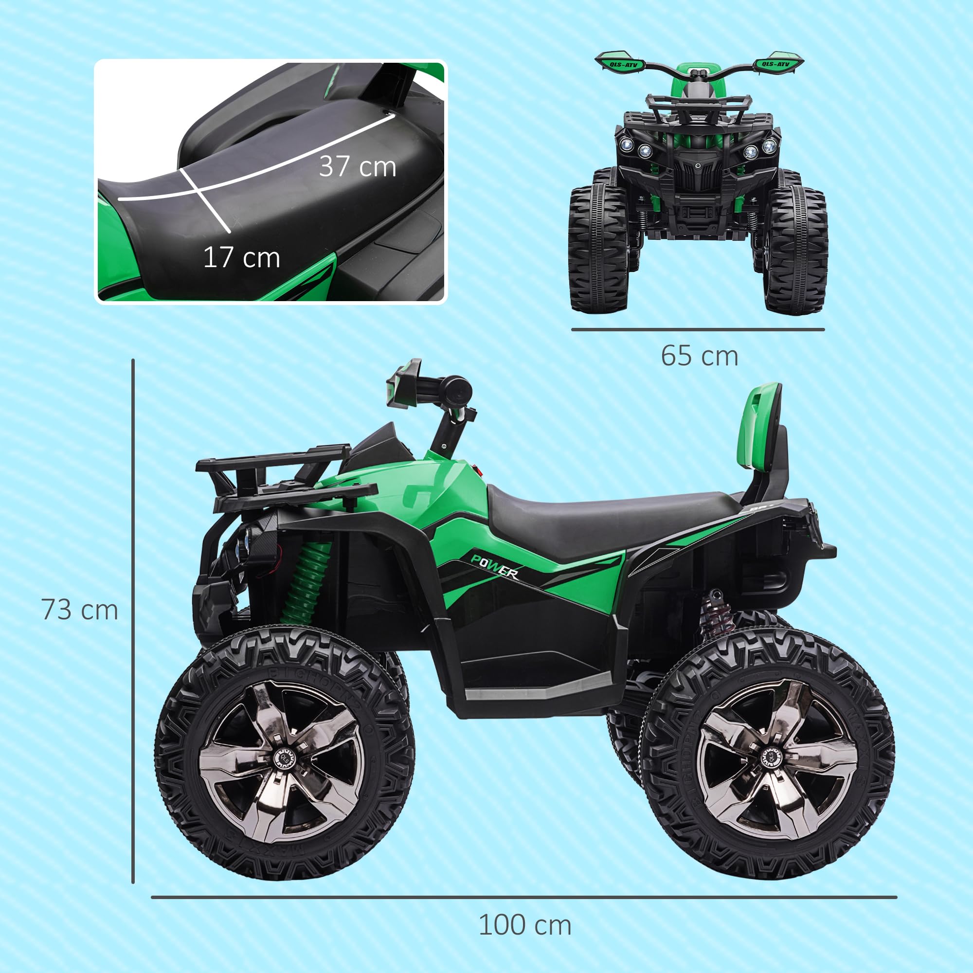 HOMCOM Elektro Quad für Kinder 12V 10Ah mit 2 Motor für 3-5 Jahre Grün | Kinder Quad, Vorwärts-, Rückwärtsfunktion, USB-Anschluss, MP3-Musikplayer, Kinderfahrzeug mit Scheinwerfer, 3-8 km/h