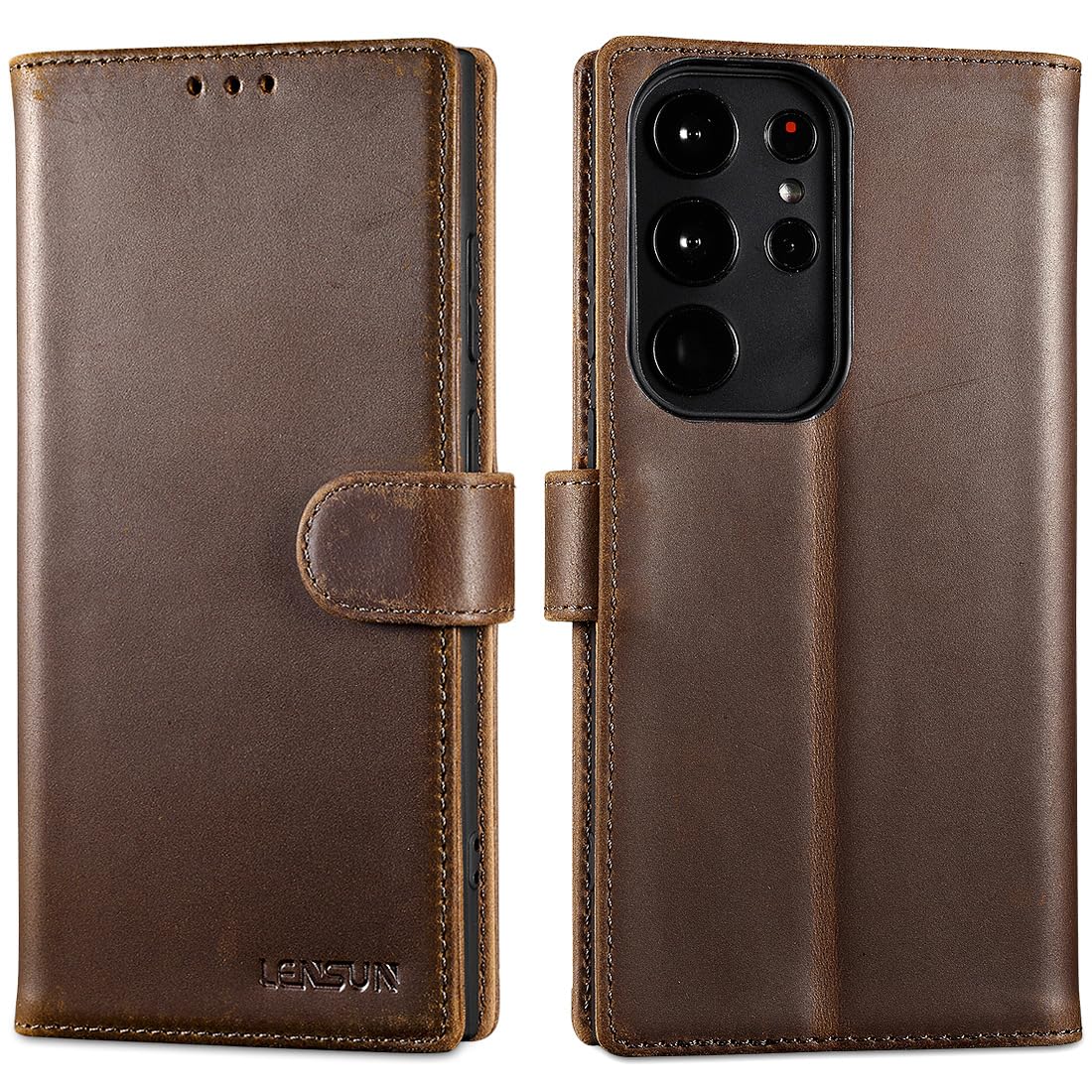Housse Samsung S23 Ultra en cuir véritable marron rétro chic - 8