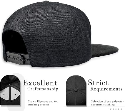 Men's Black Snapback Hat With Flat Brim - Adjustable Skull Design Trucker Cap For Men & Women | One Size Fits All, 100% Polyester Twill