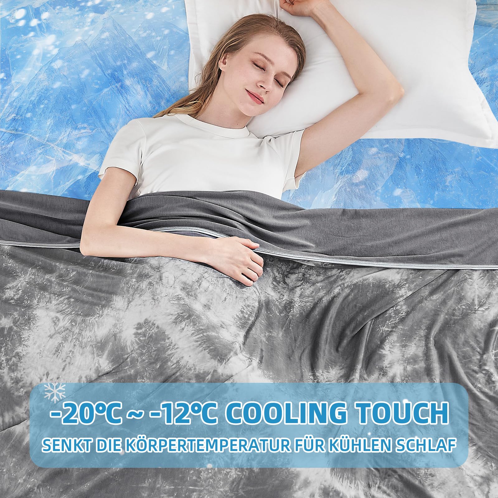 inhand Kühldecke 200 x 220 cm–Selbstkühlende Sommerdecke,Kühldecken zum Schlafen,leichte dünne Kühlende Decke für Mensch und Hund, weiche Kältedecke für Bett, Sofa & Reisedecke, Grau