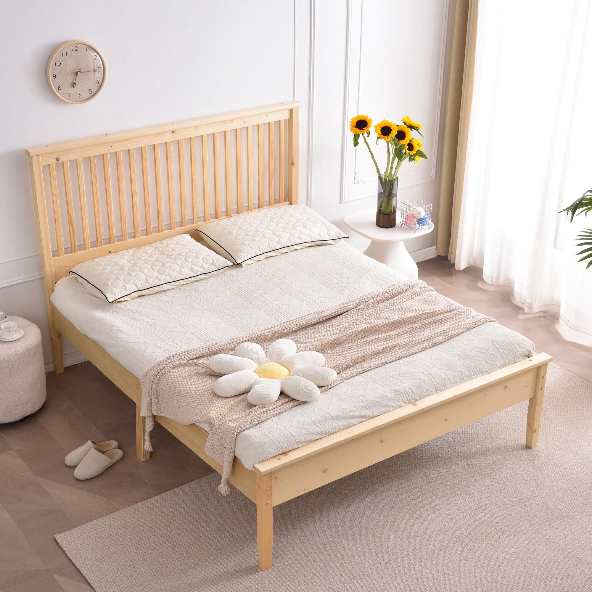 Amazon.com: Solid Pine Wood Bed (Natural, Queen) : Home & Kitchen