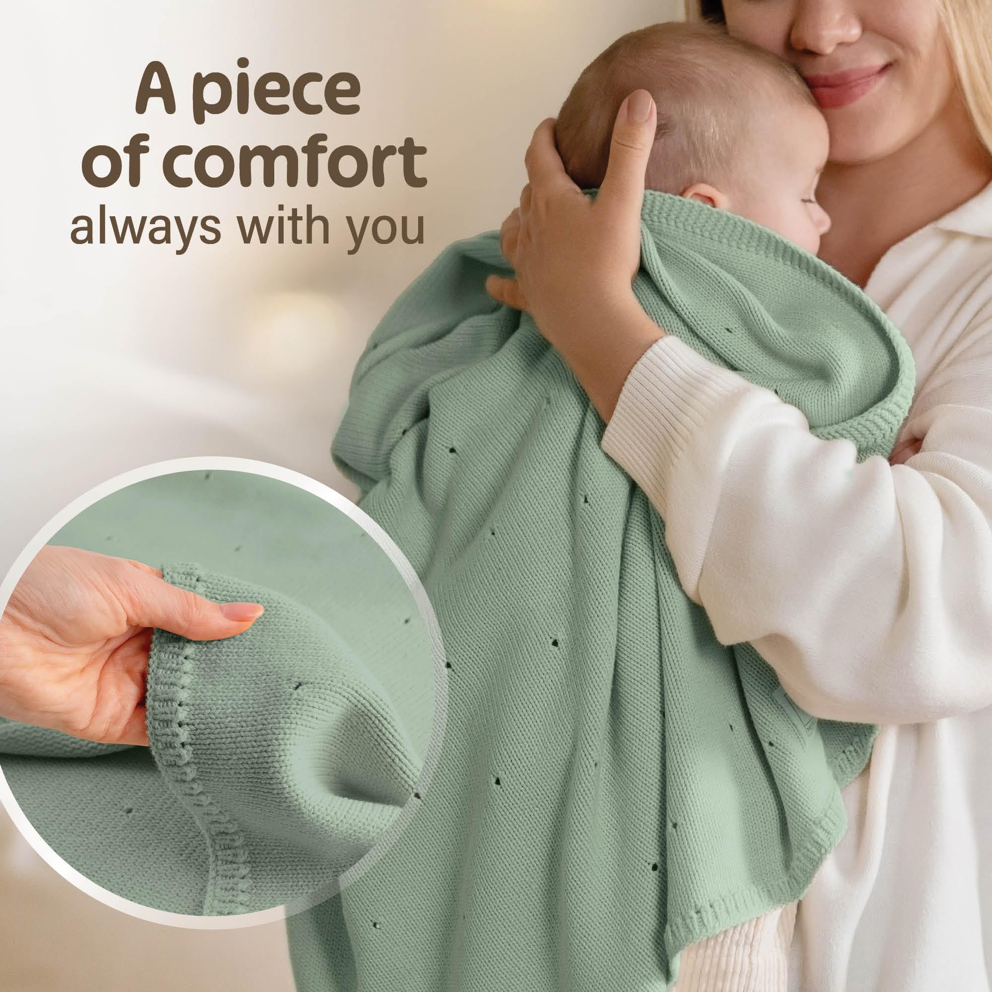 Merle Toys® Kocyk niemowlęcy bawełna, kocyk dla noworodka, 100% ekologiczny, zielony | Koc z dzianiny dla niemowląt, GOTS & Oeko-TEX certyfikowany kocyk dla niemowląt, bawełna ekologiczna