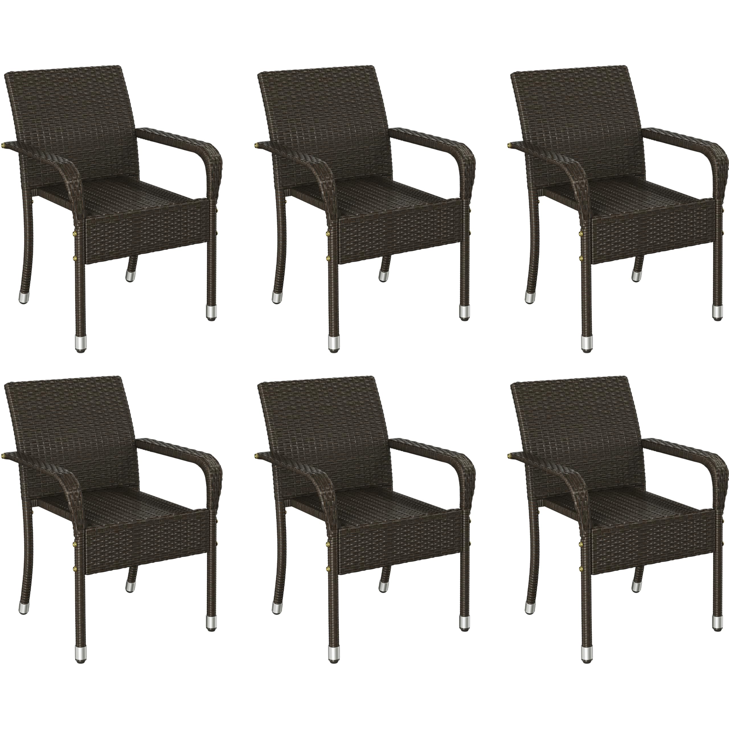 Yaheetech Lot de 2 chaises de Jardin empilables en rotin synthétique avec accoudoirs et Dossier, pour Jardin, Balcon, terrasse, Marron, 58 x 58 x 84 cm