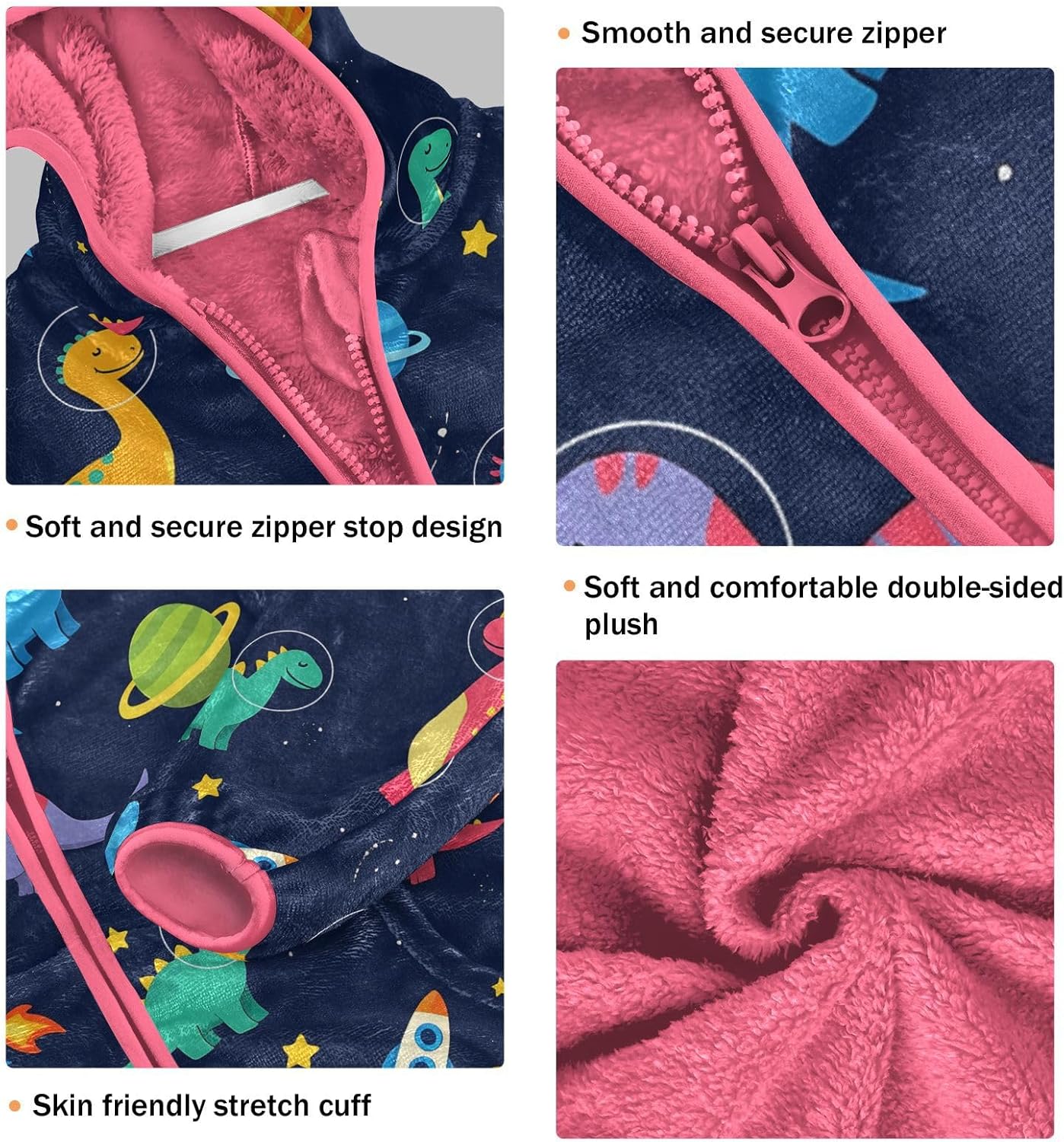 Girls Hoodie Outfit Planet Dinosaur Pattern Zipper Sweatshirt Coat Fleece Jacket for Kids 3-10T