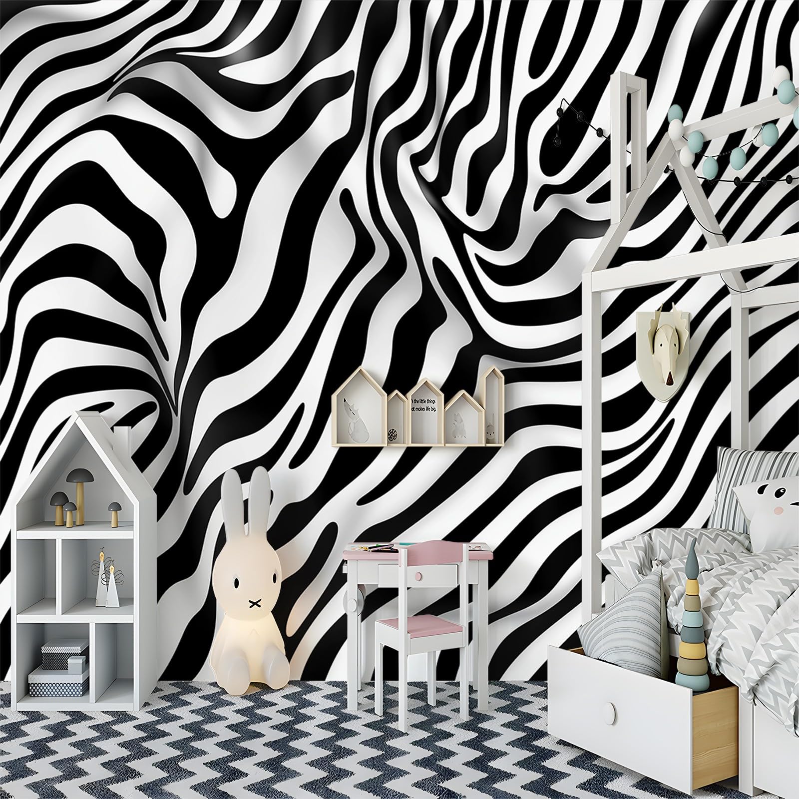 Papel tapiz mural de pared 400 x 280 cm Papel tapiz no tejido Abstracto Rayas De Cebra Papel tapiz fotográfico decorativo moderno para dormitorio infantil Blanco Negro Papel tapiz de póster