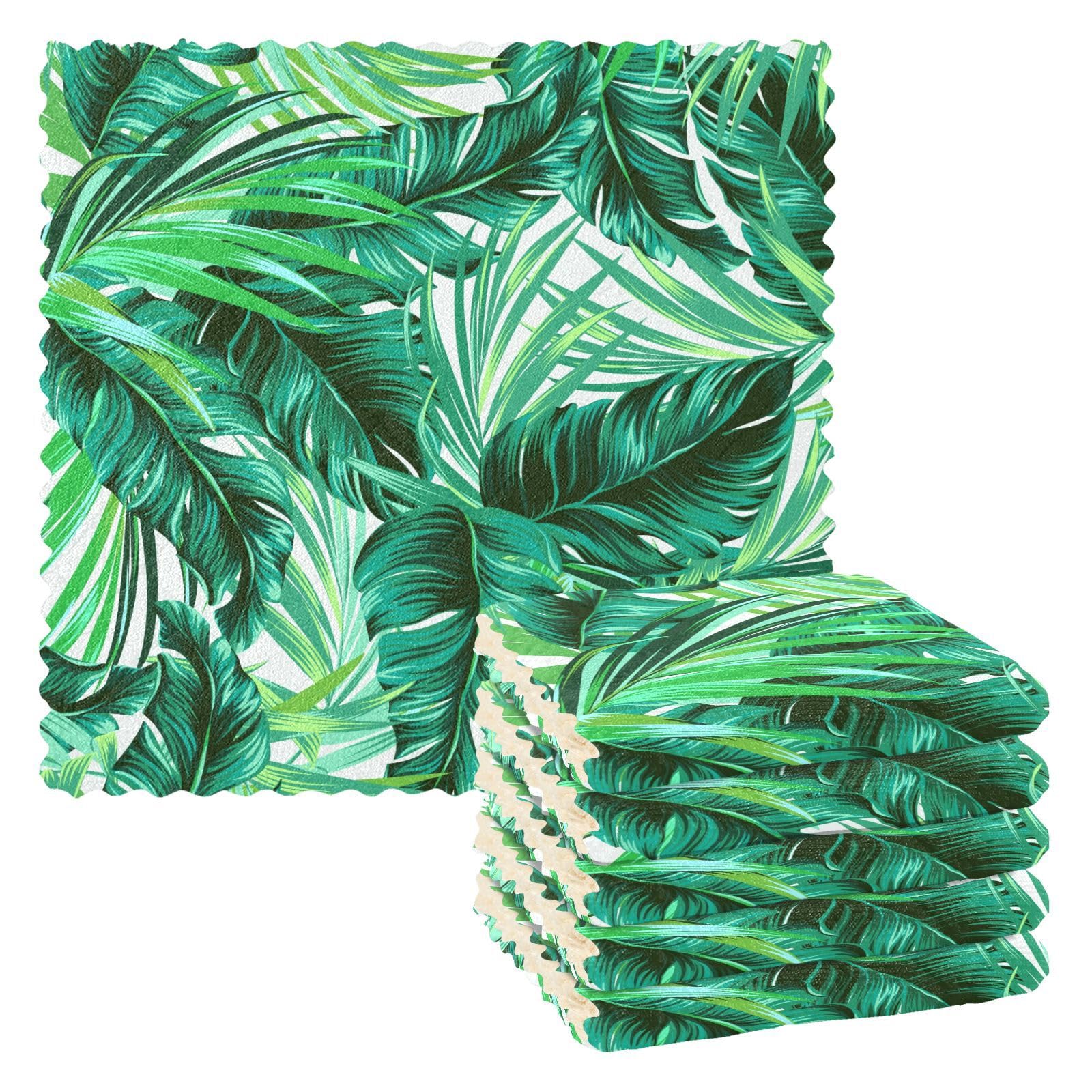 Mnsruu Microfibre Cleaning Cloths Palm Leaf Tropical Plant Green Leaf Reusable Dish Cloths for Washing Up 6 Pack Swedish Dishcloth Microfibre Cleaning Towels Washable Duster Rags Cloth Home