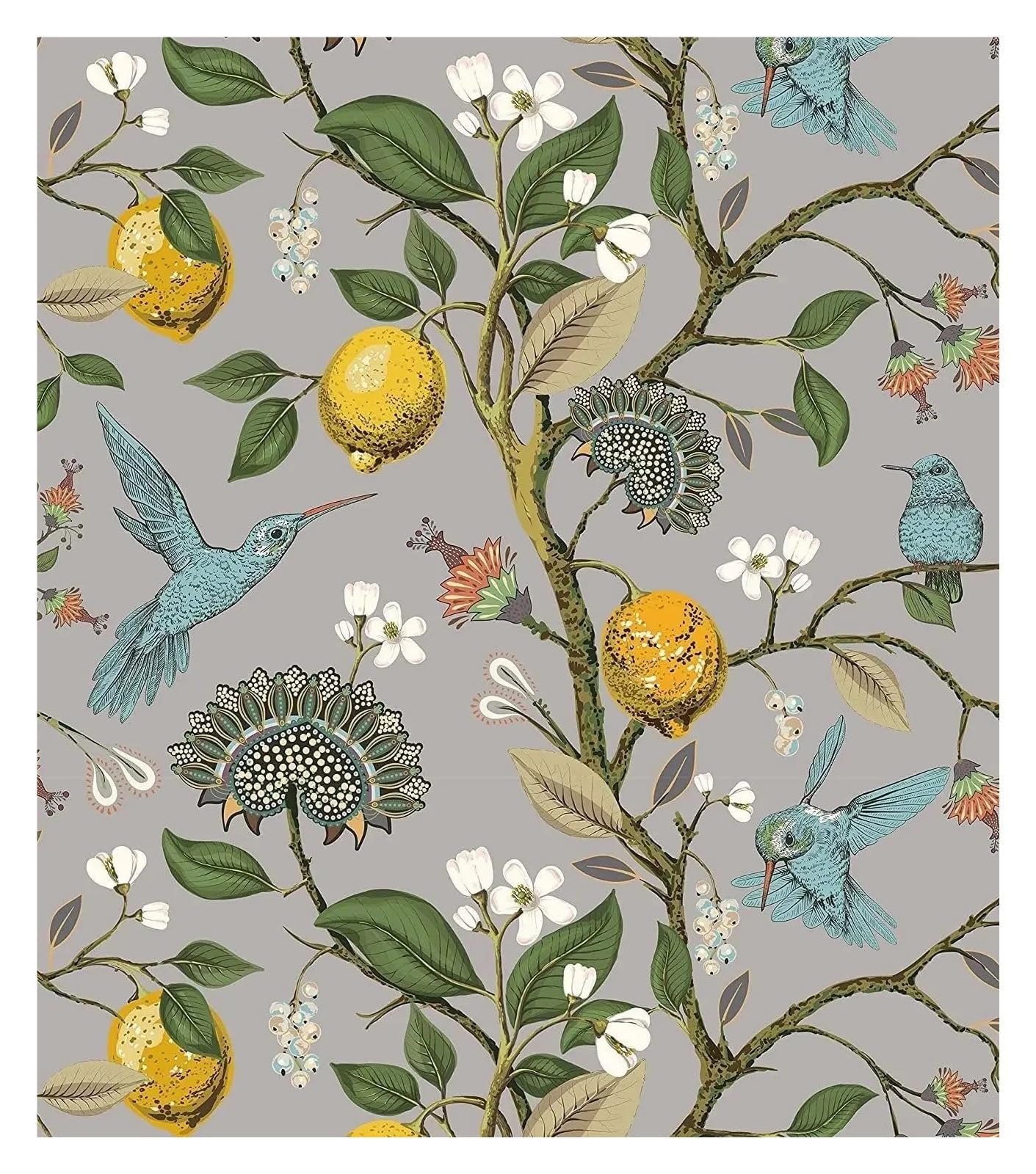 ITRHJTGP Wallpaper Yellow Lemon Peel and Stick Wallpaper Floral Hummingbird Self-Adhesive for Kitchen Drawer Surface Decor Waterproof(ColorB,2mx45cm(78.7x17.7in))