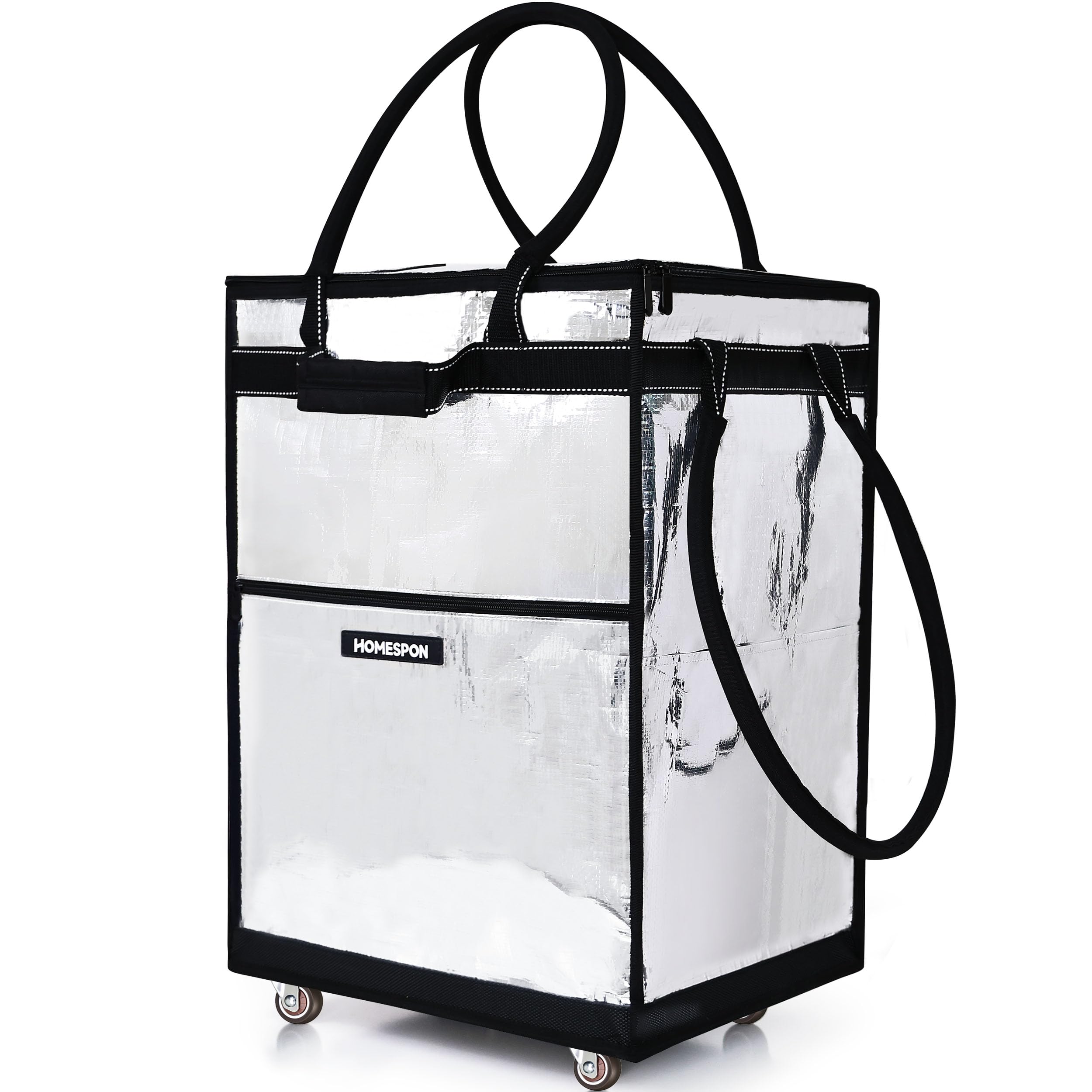HOMESPON Carrito de Carreras Plegable con Ruedas Grande Impermeable Bolsa de Carreras Reutilizable con 5 asas Robustas