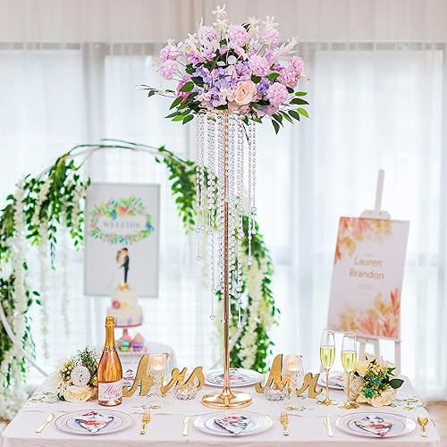 Miniatura 2 de Jarrones altos de boda para mesas 10 jarrón de flores dorado de 394 pulgadas con candelabro de cristal decoración de mesa de centro de mesa soporte