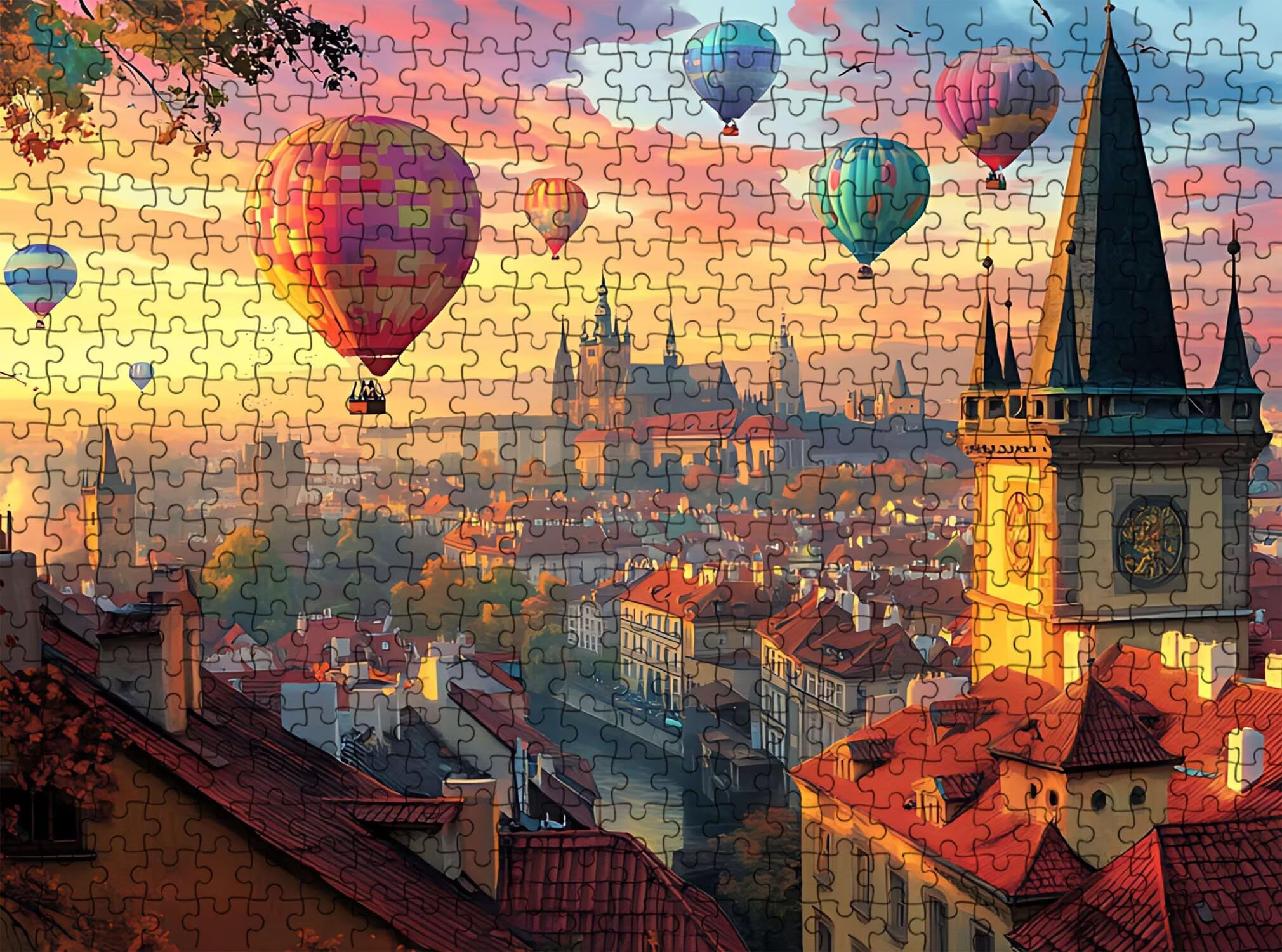 mongolfiera Città Puzzle 1000 Pezzi per Adulti, Puzzle in Legno - Collezione Classica con Poster Incluso - Sfida di Concentrazione e Passatempo Antistress, Gioco per Famiglia, 75 x 50 cm f0-841
