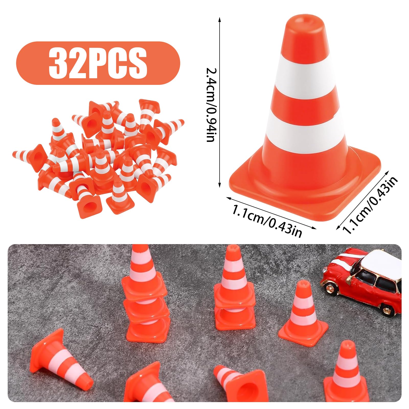 32 Stück Verkehrshütchen Kinder Realistische Detaildarstellung Pylonen Kinder Nachbildung Authentischer Verkehrsszenen Mini Pylonen Geeignet für Miniaturlandschaften Sandkastenmodelle(Kegel)