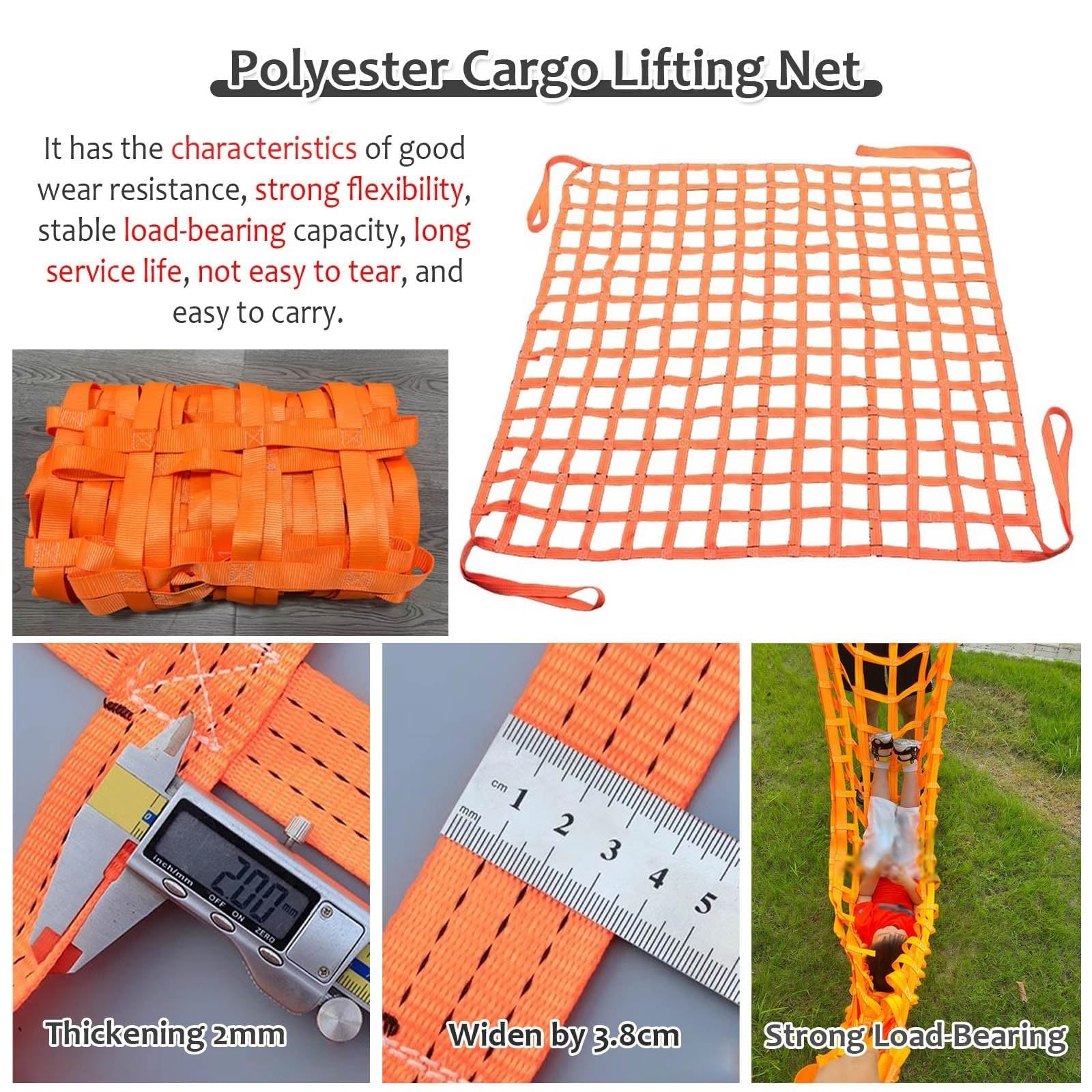Red De Carga Colgante De Poliéster para Elevación, Red De Eslinga De Carga De Nailon Resistente Al Desgarro, Correas De Elevación Y Manipulación(1.5 X 1.5M/Mesh 10cm/Load 2t)
