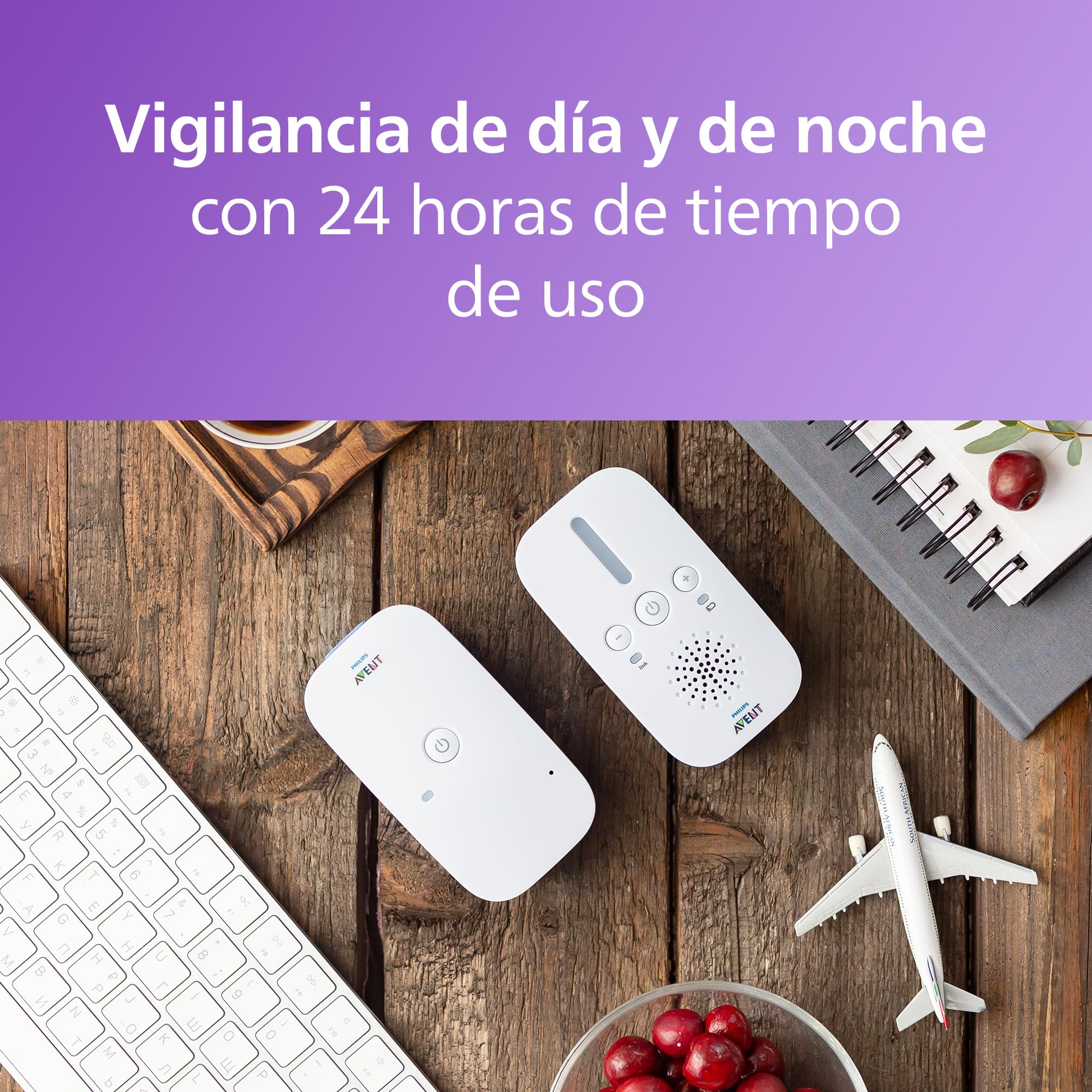 Philips Avent, vigilabebés con Audio DECT, Audio bidireccional, sin interferencias, Rango de 330 m, 24 Horas de duración de la batería, Modo ecológico Inteligente, luz Nocturna, SCD503/26