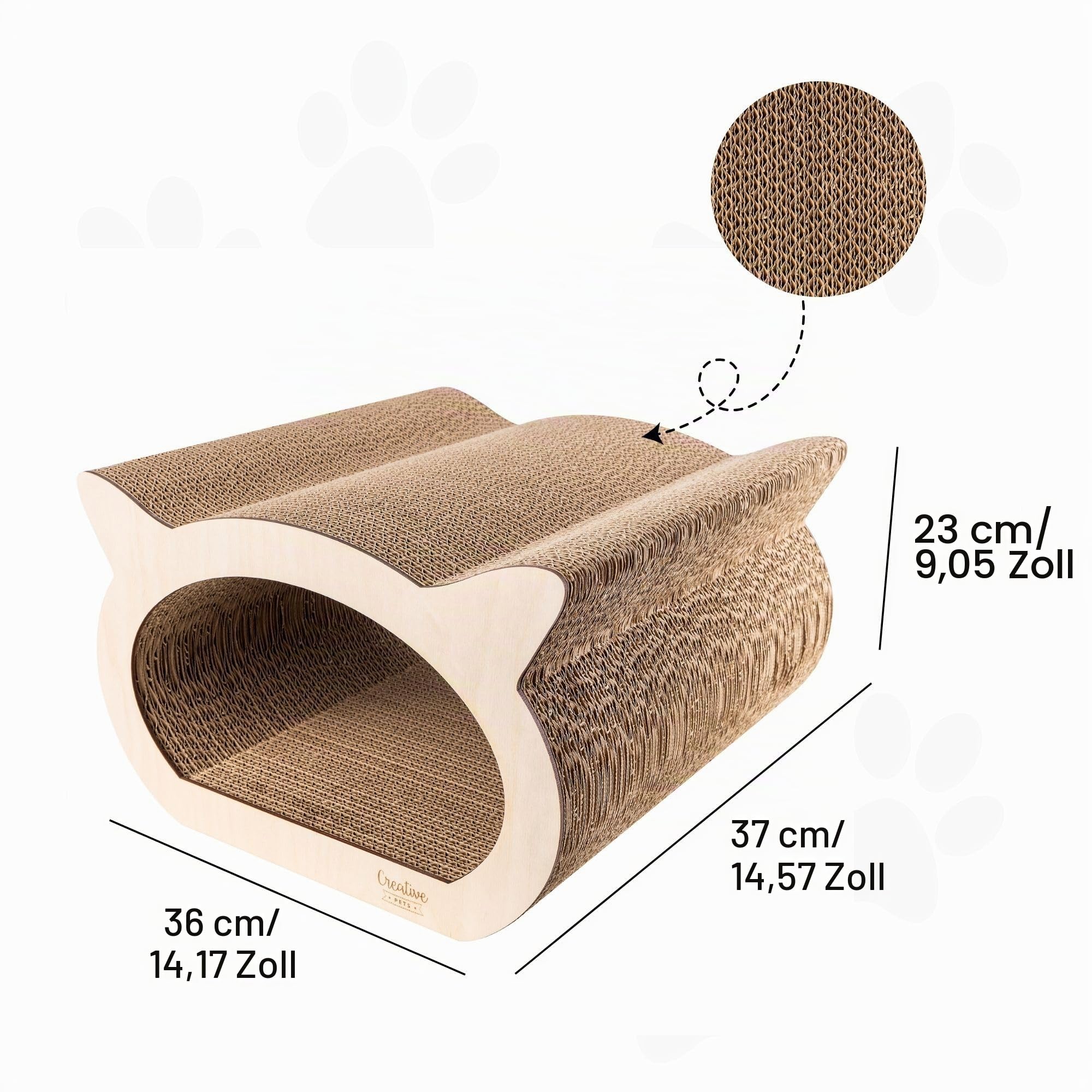 Katzen Kratzbrett | Kratzpappe mit Sperrholz 2in1 Katzenhaus | Natürliche Kratzbretter | Robuste Kratzmöbel Katze | Kratzbaum | Hochwertige Pappe | Groß 37 x 36 x 23 cm