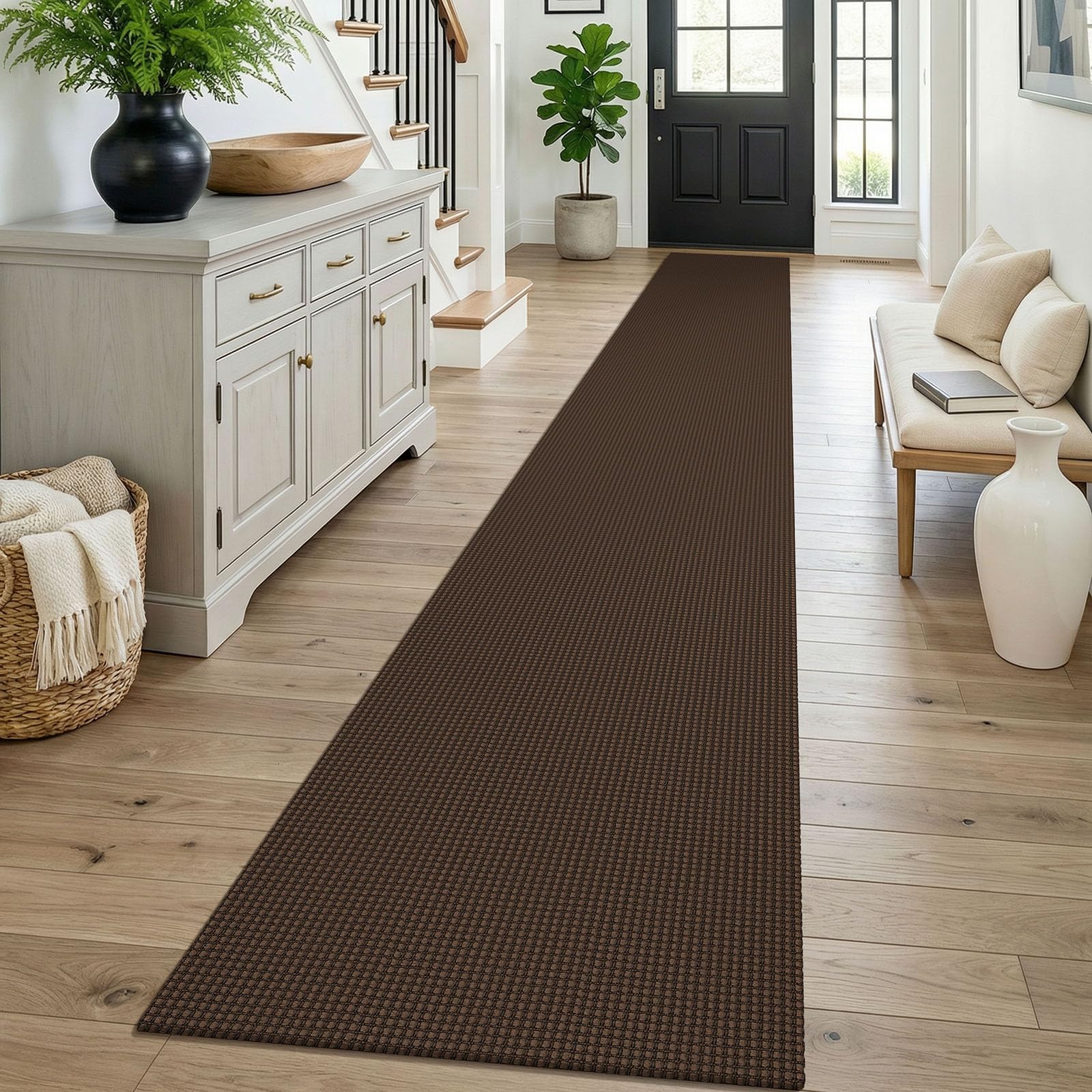 KOZYFLY Braided 2x16 Runners Rugs for Hallway, Extra Long Washable Runner Rug, Woven Non Slip Kitchen Runner, Cotton Entryway Rug, Floor Carpet for Entry, Aisle, Hall, Brown/Dark Brown — image 1