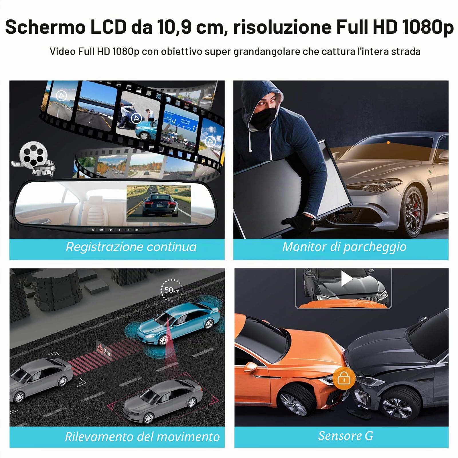 Podazz Telecamera per Auto da Full HD 1080P Grandangolare Posteriore impermeabile Telecamera con Sistema di Monitoraggio Inverso