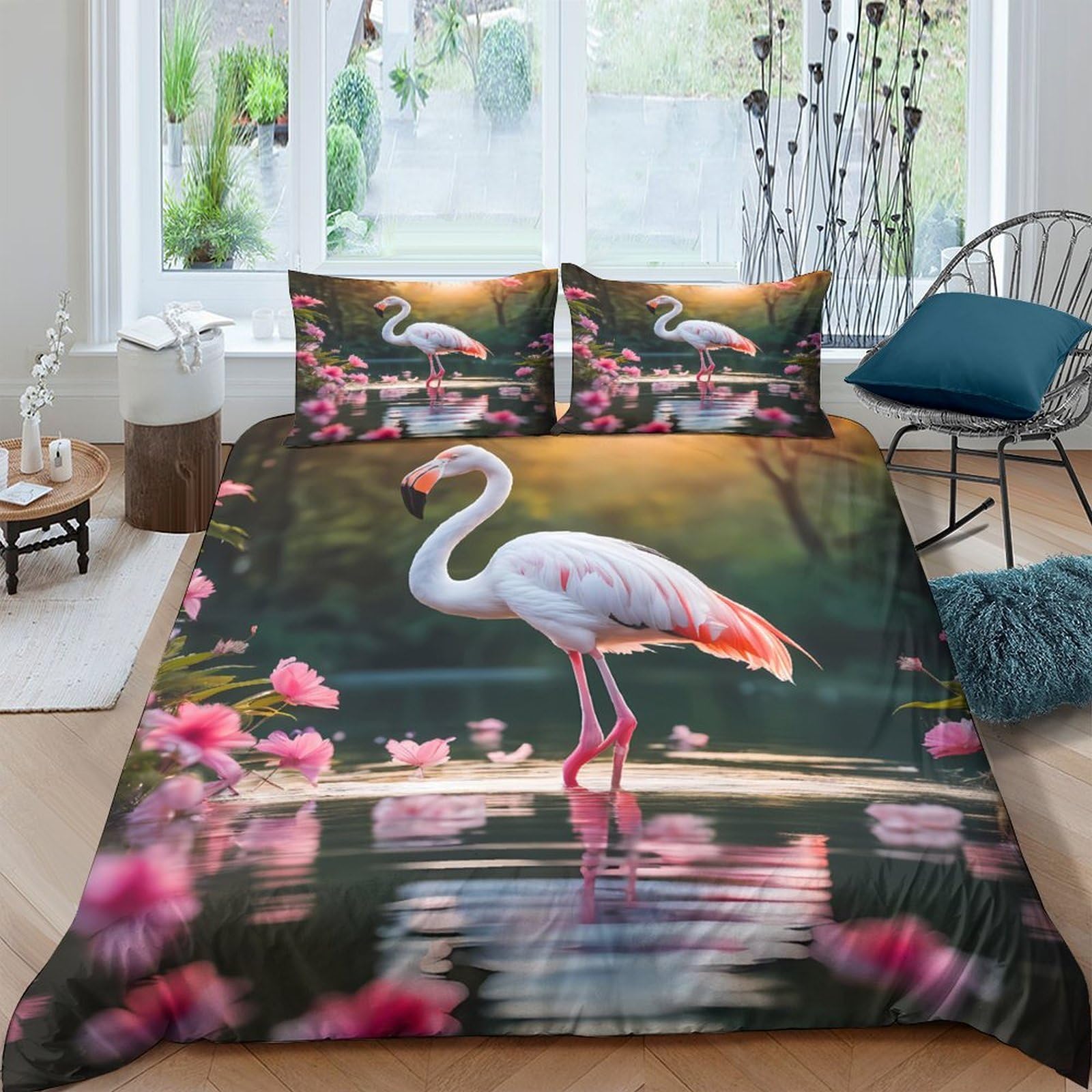 Ctjqhvkz Style-8 3D Printed Flamingo Lake Fitted Sheet Microfiber Soft Pink Sunset Bed Cover Anti-Slip Machine Washable Bedroom Decor Single（135X200cm）