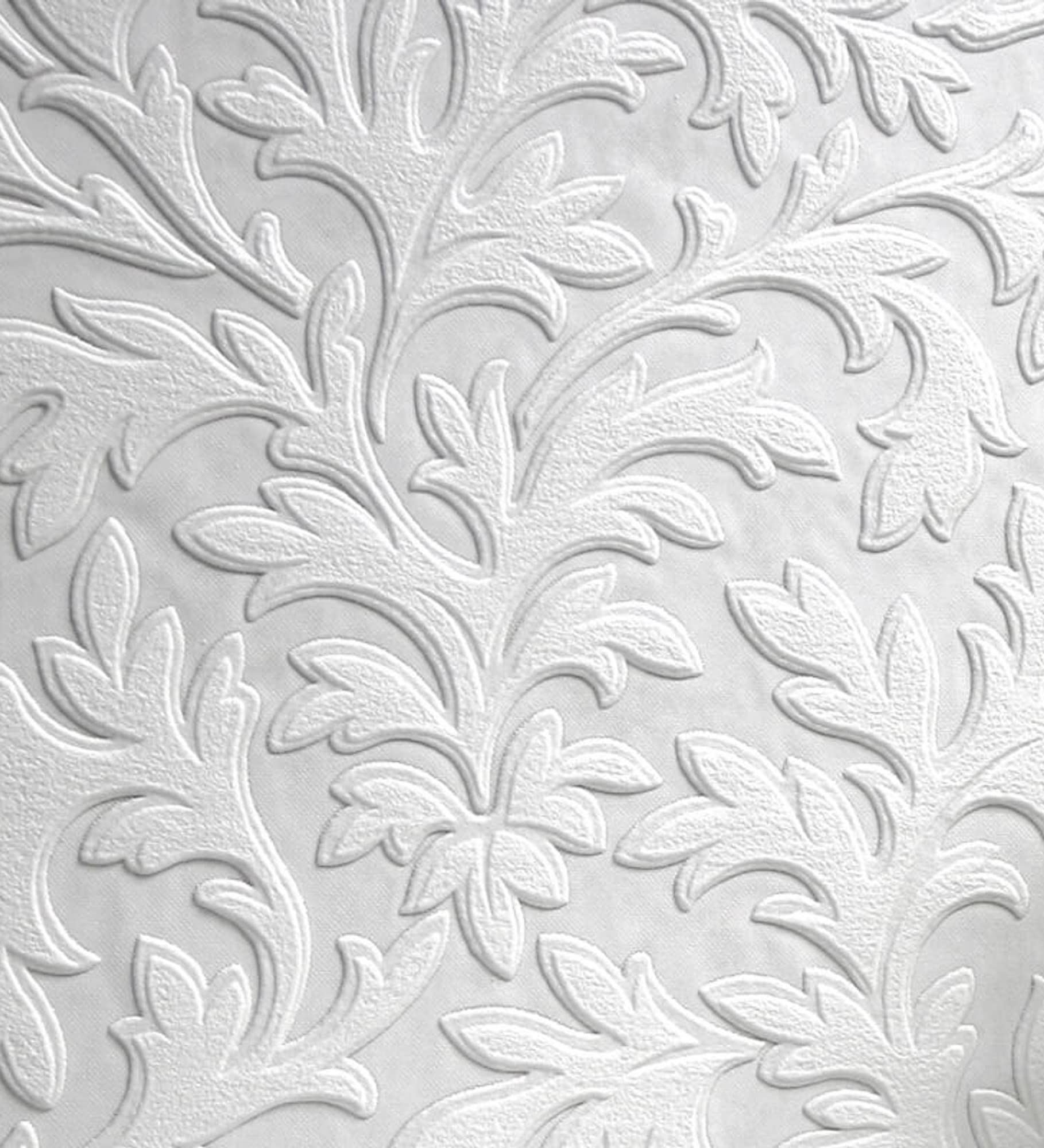 GAULAN 123184 - Papel pintado repintable vinílico lavable volutas blancas con textura alto relieve para pared salón cocina baño pasillo comedor - Rollo de 10 m x 0,53 m