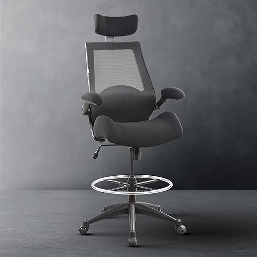 Miniatura 5 de BOLISS Silla de dibujo alta de oficina con reposabrazos abatibles, silla de escritorio ergonómica ejecutiva para computadora con soporte lumbar y