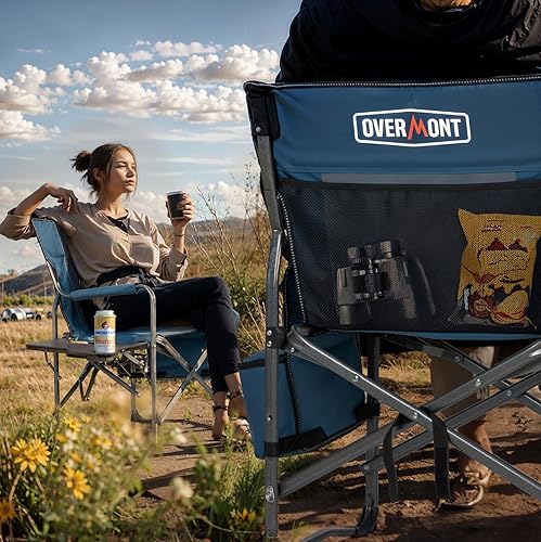 Miniatura 2 de Overmont Oversized Lightweight Camping Chair - Comfortable Heavy Duty Foldable Directors Chairs with Side Table & Cooler Bag for Outside Camp Beach