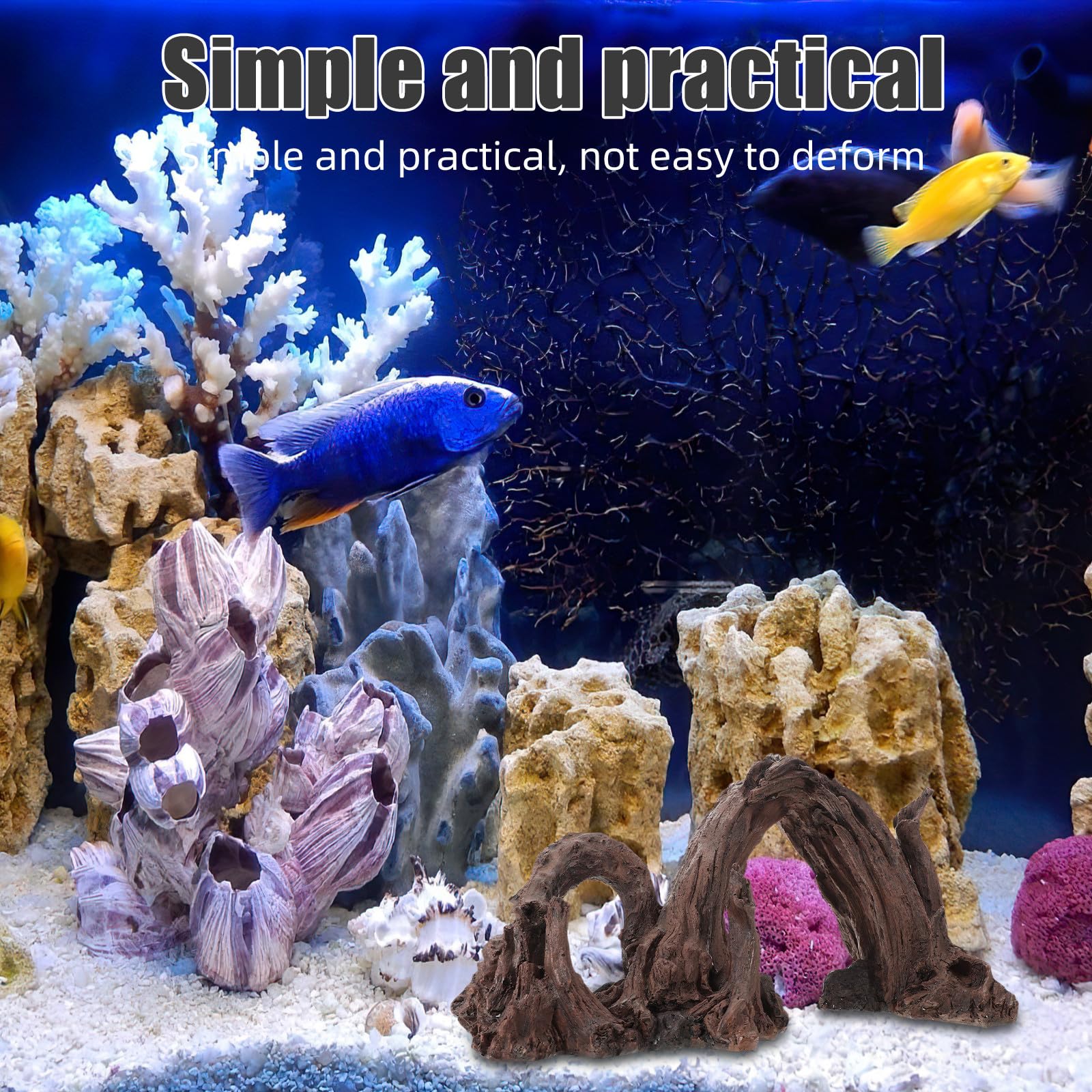 Happyyami Décoration de Pont en résine Effet Bois flotté pour Aquarium : Centre de Table en Forme de souche d'aquarium - Fausse Planche de Bois flotté pour Ornement paysager