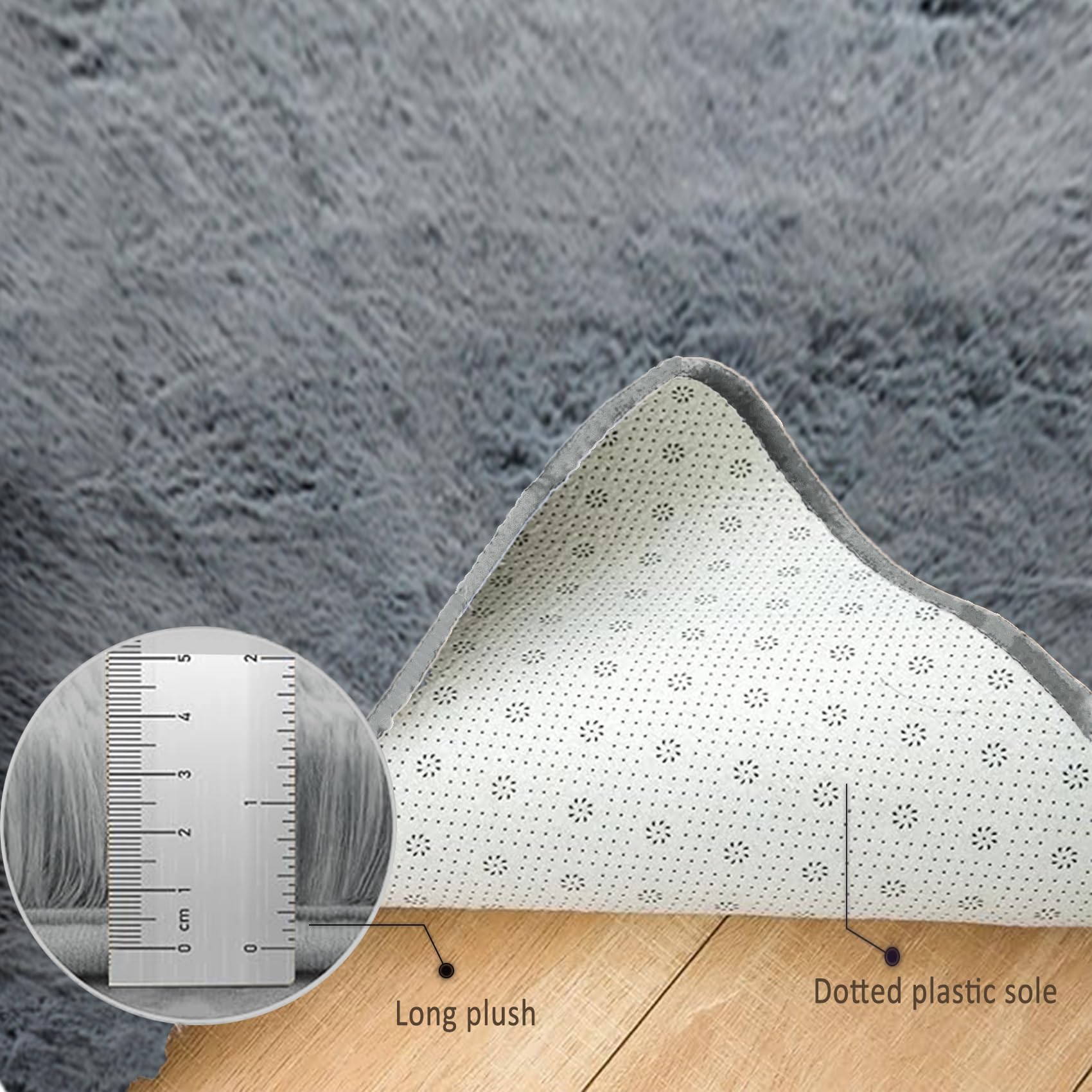 Teppich Wohnzimmer Shaggy 220 x 220 cm, Waschbar, Flauschige Oberfläche, Robust, Spitzenqualität, Pflegeleicht, in Vielen Farben & Größen, Groß für Kinderzimmer Teppich, Silbergrau