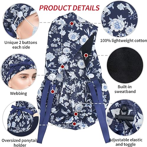 Miniatura 148 de ABAMERICA Gorras quirúrgicas para mujer, gorro de enfermera, soporte funcional para cola de caballo para cabello largo, individual o forrado