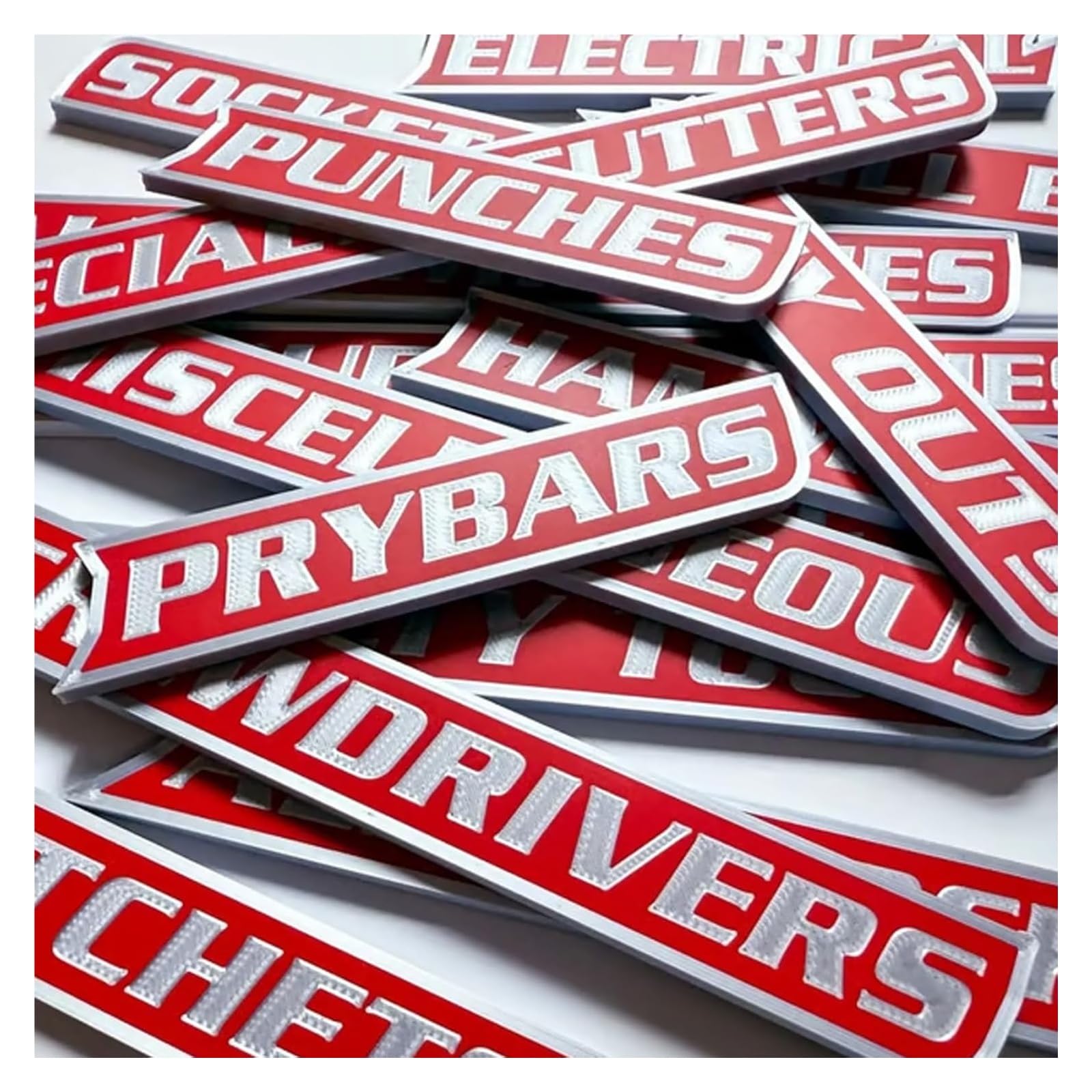 12 Pack of Magnetic Toolbox Labels, 3D Printed Personalized Tool Box Label Magnets, Durable Metal Drawer Labels, for Garage Storage, Multipurpose Tool Boxs Tags, Easy to Stick and Remove(Red)
