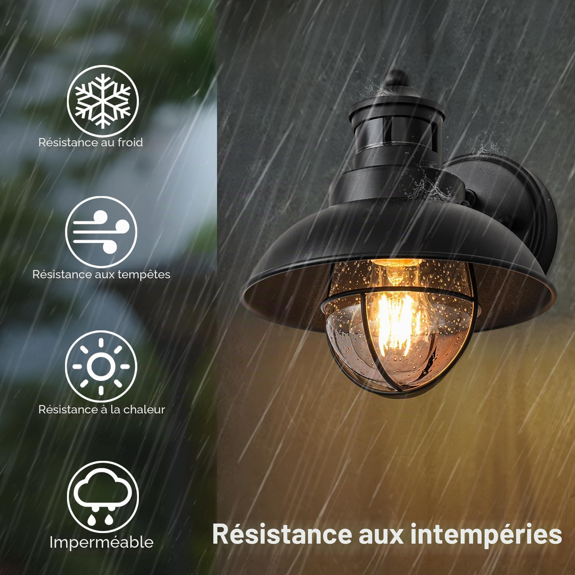 FTL Applique Murale Exterieur avec Détecteur de Mouvement, Porche Lampe Murale en Verre Bullé, E27 Grange Lumière Extérieure avec Capteur de Mouvement, IP44 Luminaire Exterieur Lanterne pour Jardin