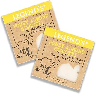 Legend's Creek Farm Goat Milk Soap - Cleansing Moisturizing Bar for Hands and Body - 5 Oz Creamy Lather, Nourishing, Gentle Natural Soap for Sensitive Skin (Honey Almond Biscotti, Pack of 2)