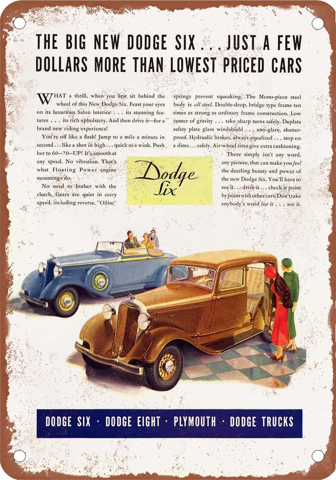 METAL SIGN - 1933 Dodge Vintage Ad 01 - Old Retro Rusty Look home decor