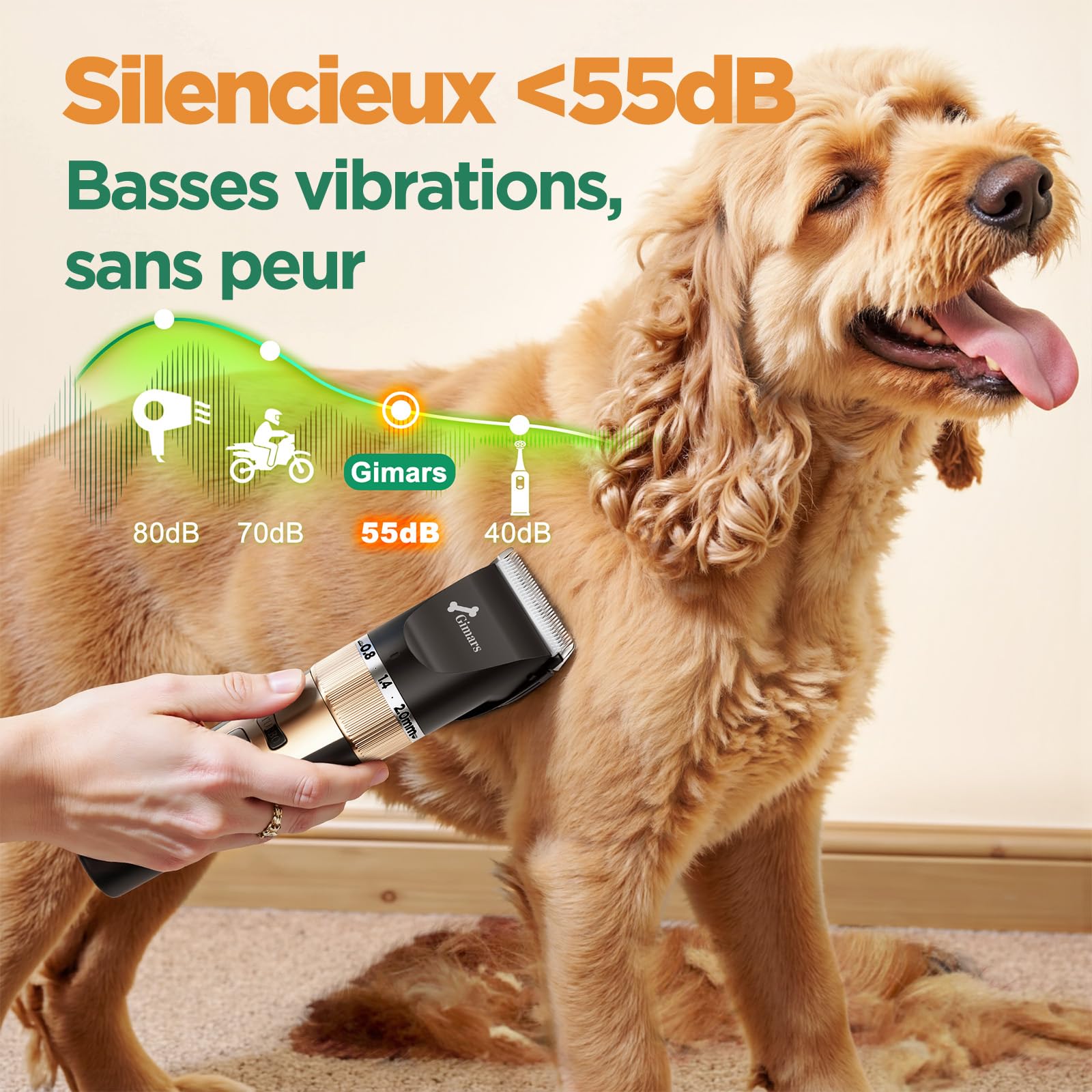 Gimars 3 en 1 Tondeuse Chien Professionnelle 4 Vitesses 7000 RPM, Tondeuse pour Chien Poil Long Epais Silencieuse, Animaux Rechargeable Sans Fil pour Chats et Chiens