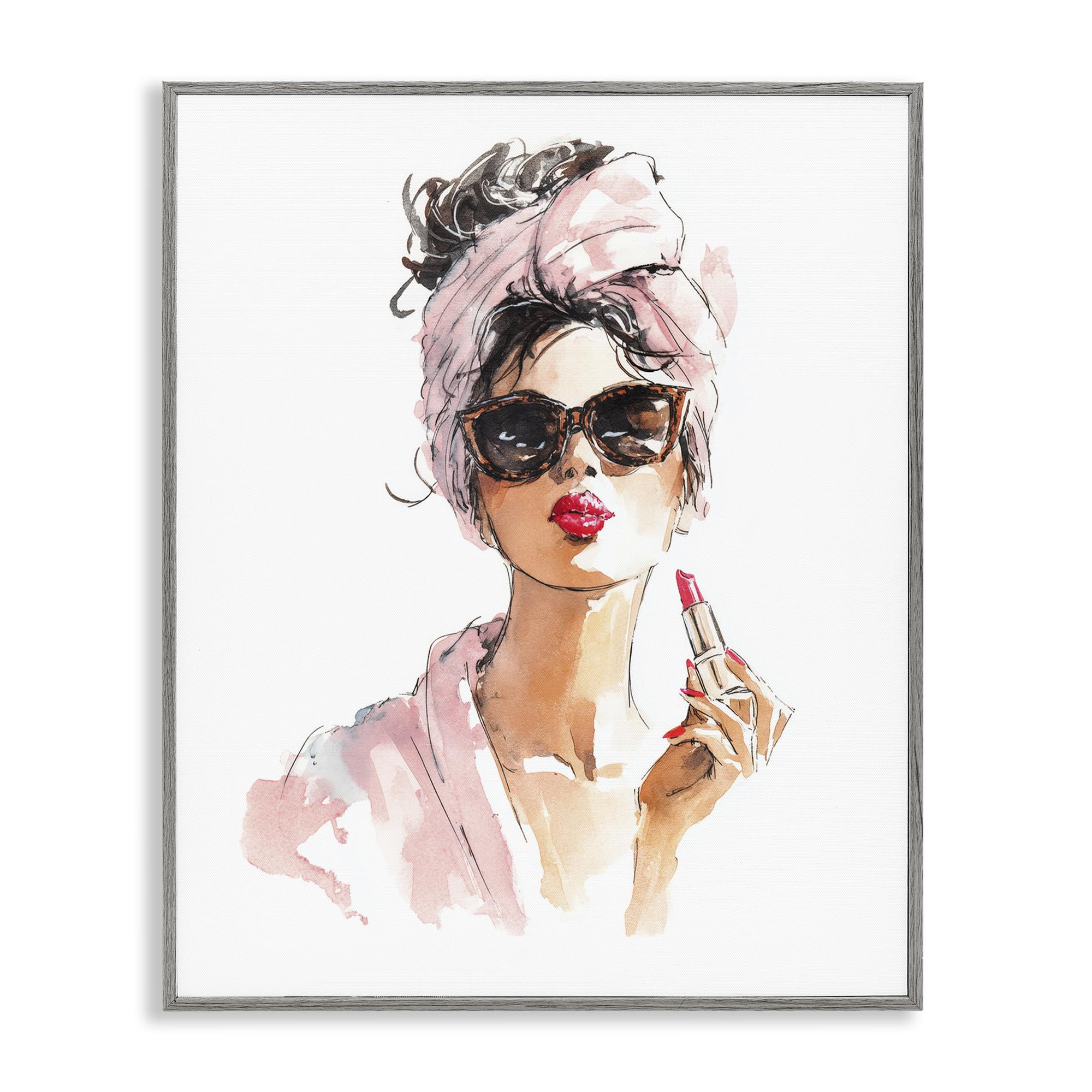 Stupell Industries Farmhouse Gray (Textured) 'Velour Secrets Lipstick'| Framed Giclee Art