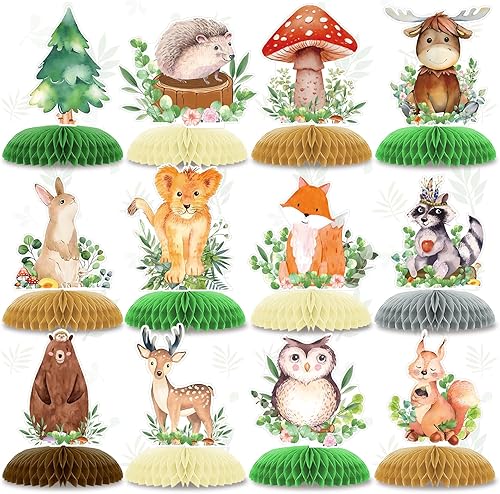 Miniatura 11 de 9 paquetes de centros de mesa de animales del bosque en forma de panal 3D - Adornos de baby shower con tema de bosque Adornos de safari y jungla con