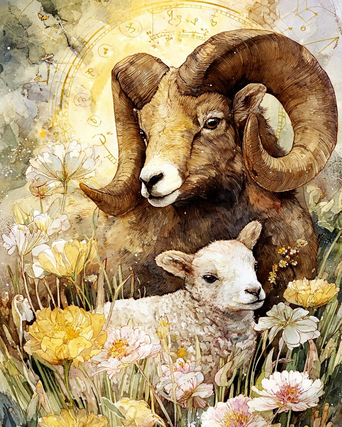 Liubaishi Multicolour Paint By Numbers Kit For Adults, Ram And Lamb Floral, 40X50 Cm, Acrylic On Canvas