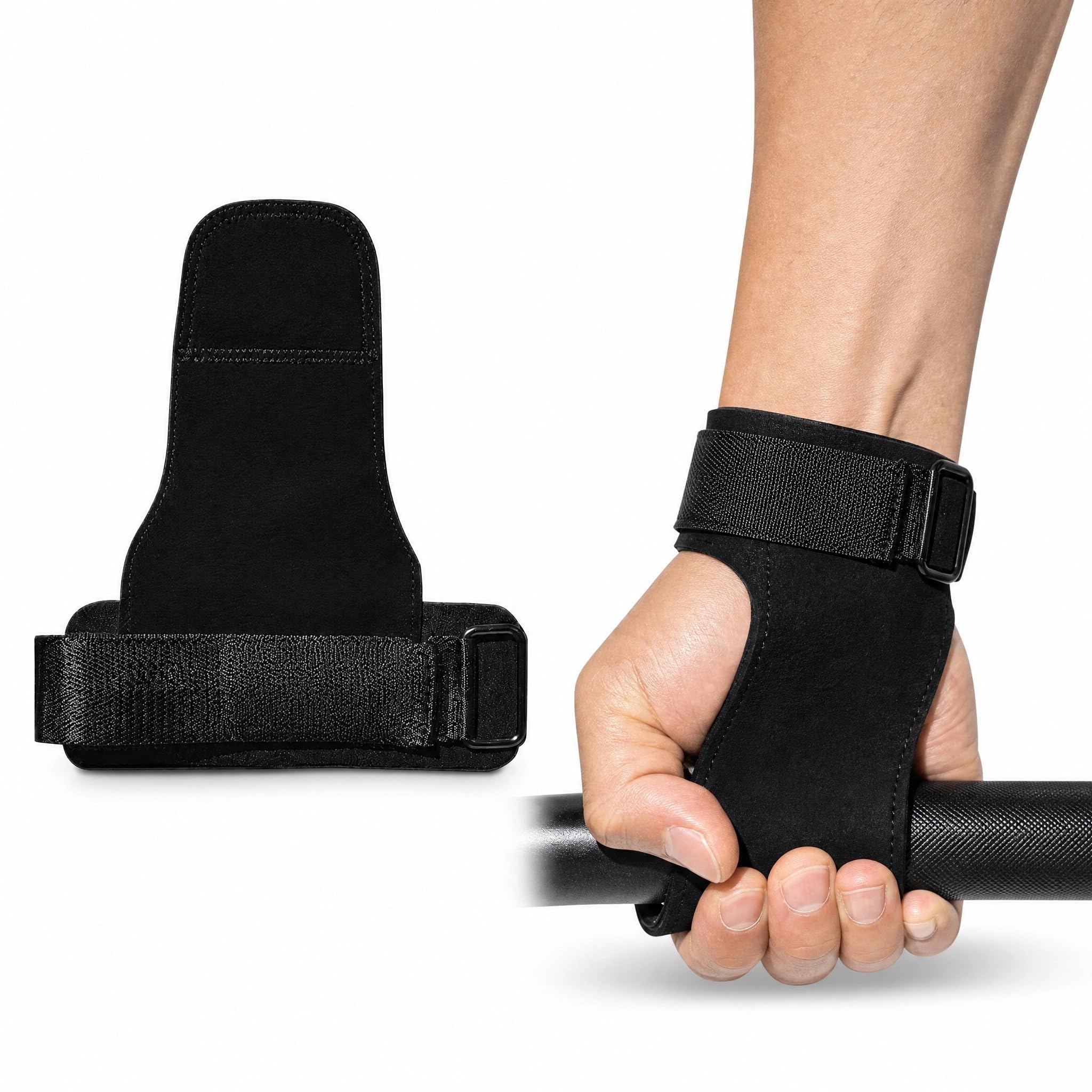 Genuine Leather Single Weight Lifting Grip – Anti-Slip Palm Guard, Adjustable Wrist Strap, Thick Cowhide Pads for Deadlift, Pull Ups, CrossFit, Barbell/Dumbbell, Callus/Blister Protection
