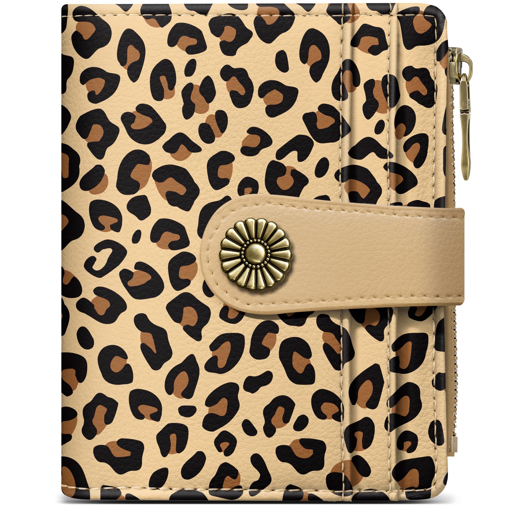 Small Wallet for Women, Cute RFID Blocking Bifold Card Holder Wallet | 10 Card Slots, Cash Compartment, Zipper Coin Pocket & ID Window, Compact Size & Soft Vegan Leather, Leopard